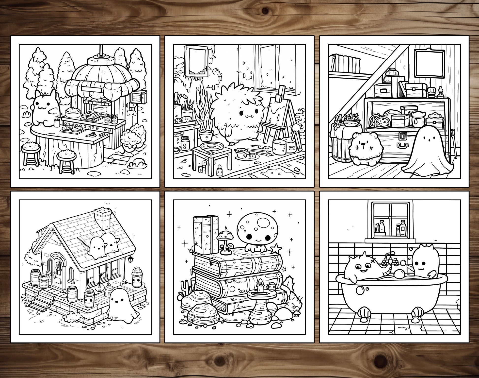 101 Kawaii Monster Corners Cute & Cozy Coloring Pages - Instant Download - Printable PDF – preview 8