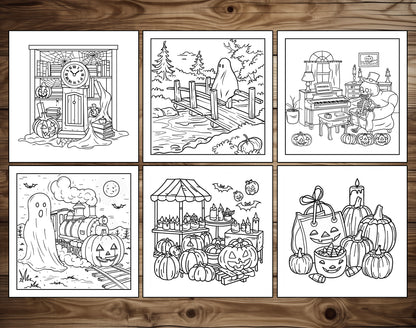 101 Old Fashioned Halloween Cute & Comfy Coloring Pages - Instant Download - Printable PDF – preview 4