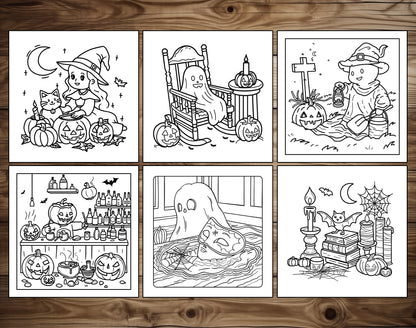 101 Old Fashioned Halloween Cute & Comfy Coloring Pages - Instant Download - Printable PDF – preview 5