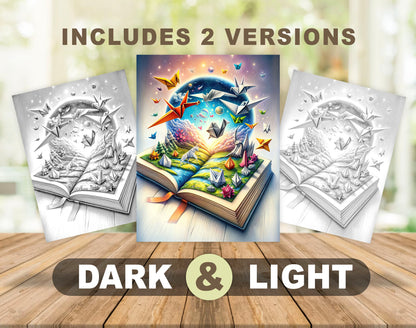 101 Open Magic Book 3 Grayscale Coloring Pages - Instant Download - Printable Dark/Light – preview 4