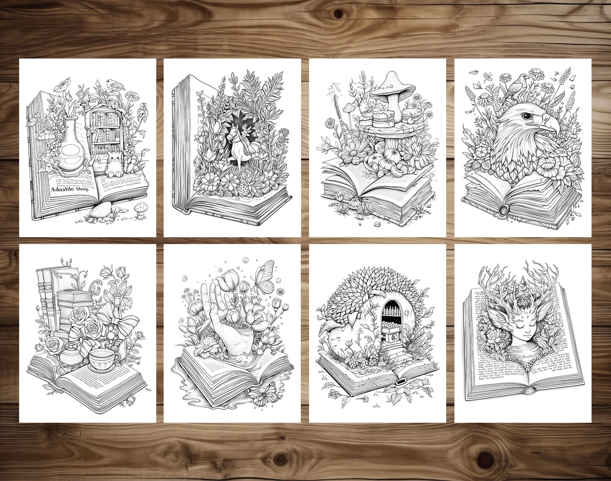 101 Open Magic Book Coloring Pages - Instant Download - Printable PDF – preview 10
