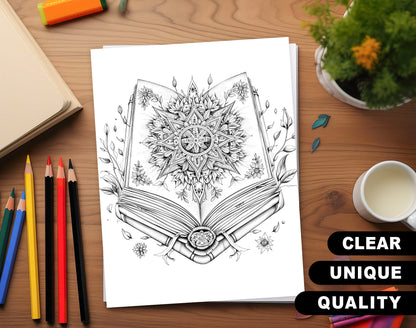 101 Open Magic Book Coloring Pages - Instant Download - Printable PDF – preview 3
