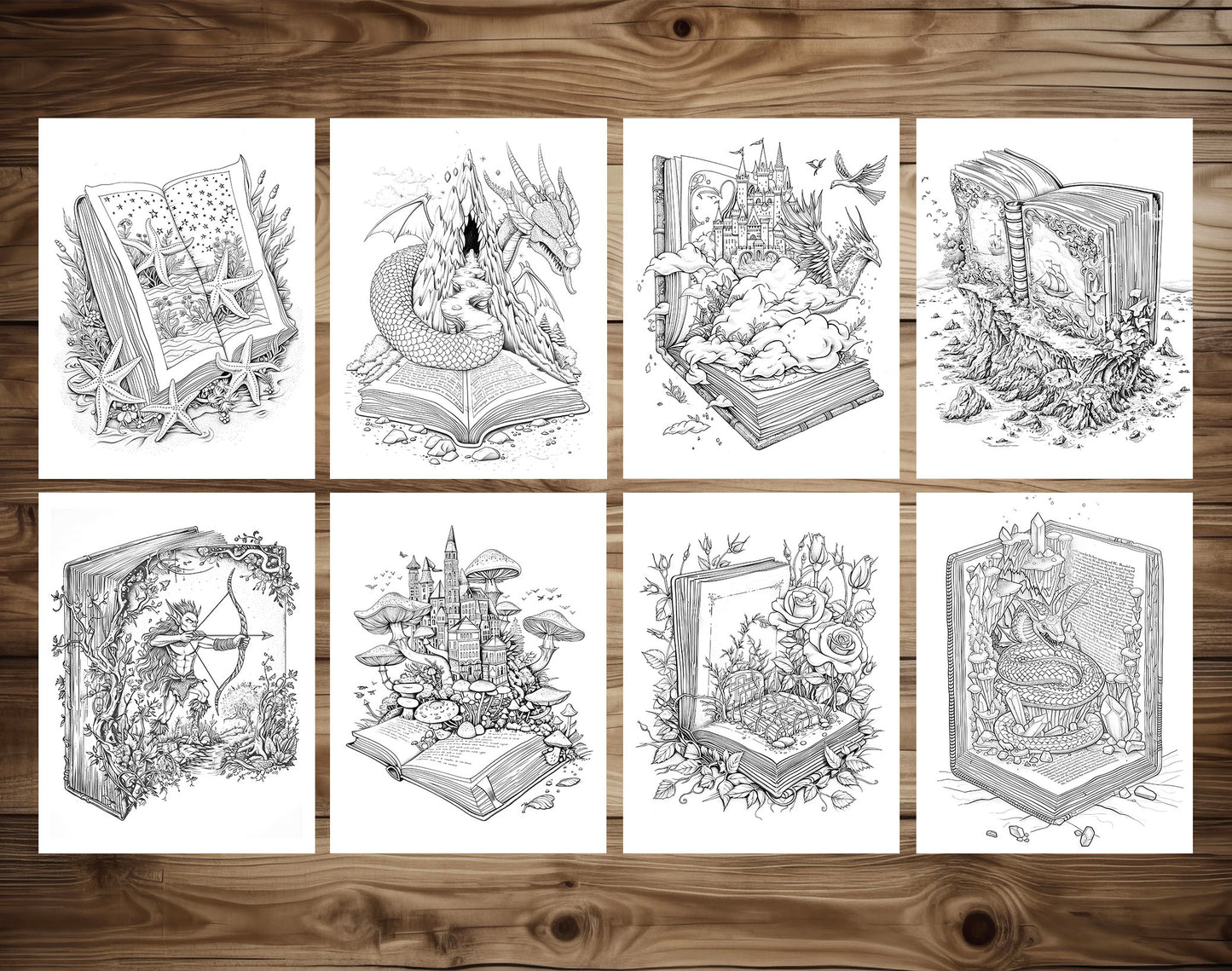 101 Open Magic Book Coloring Pages - Instant Download - Printable PDF – preview 4