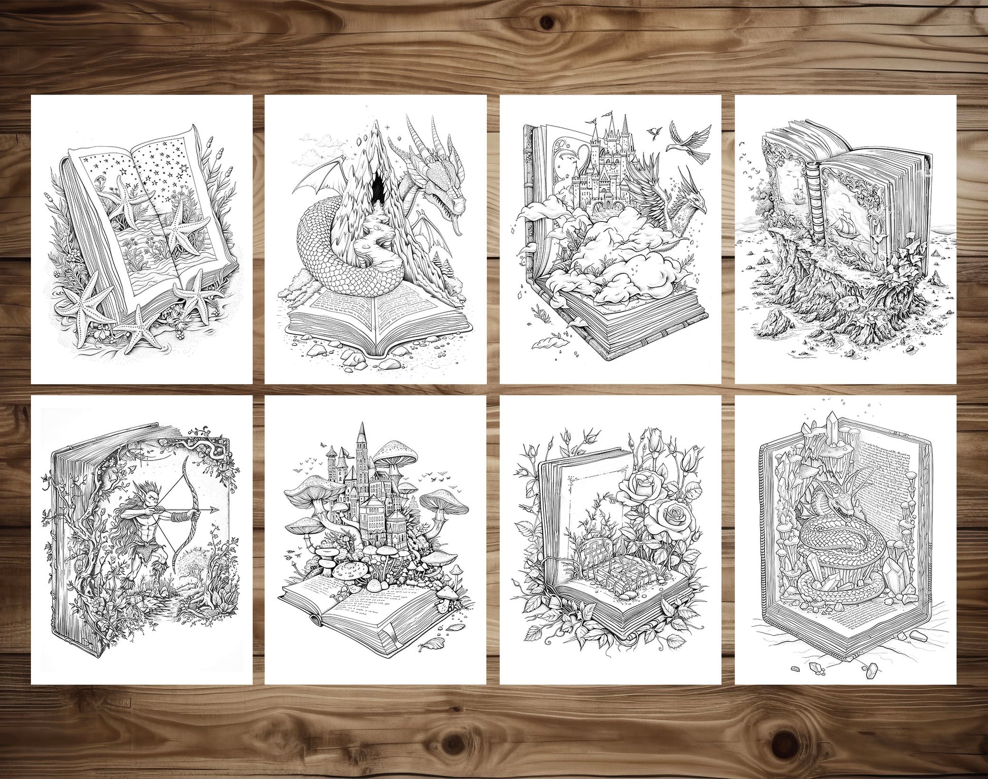 101 Open Magic Book Coloring Pages - Instant Download - Printable PDF – preview 4