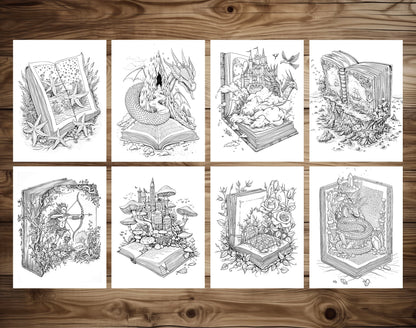 101 Open Magic Book Coloring Pages - Instant Download - Printable PDF – preview 4