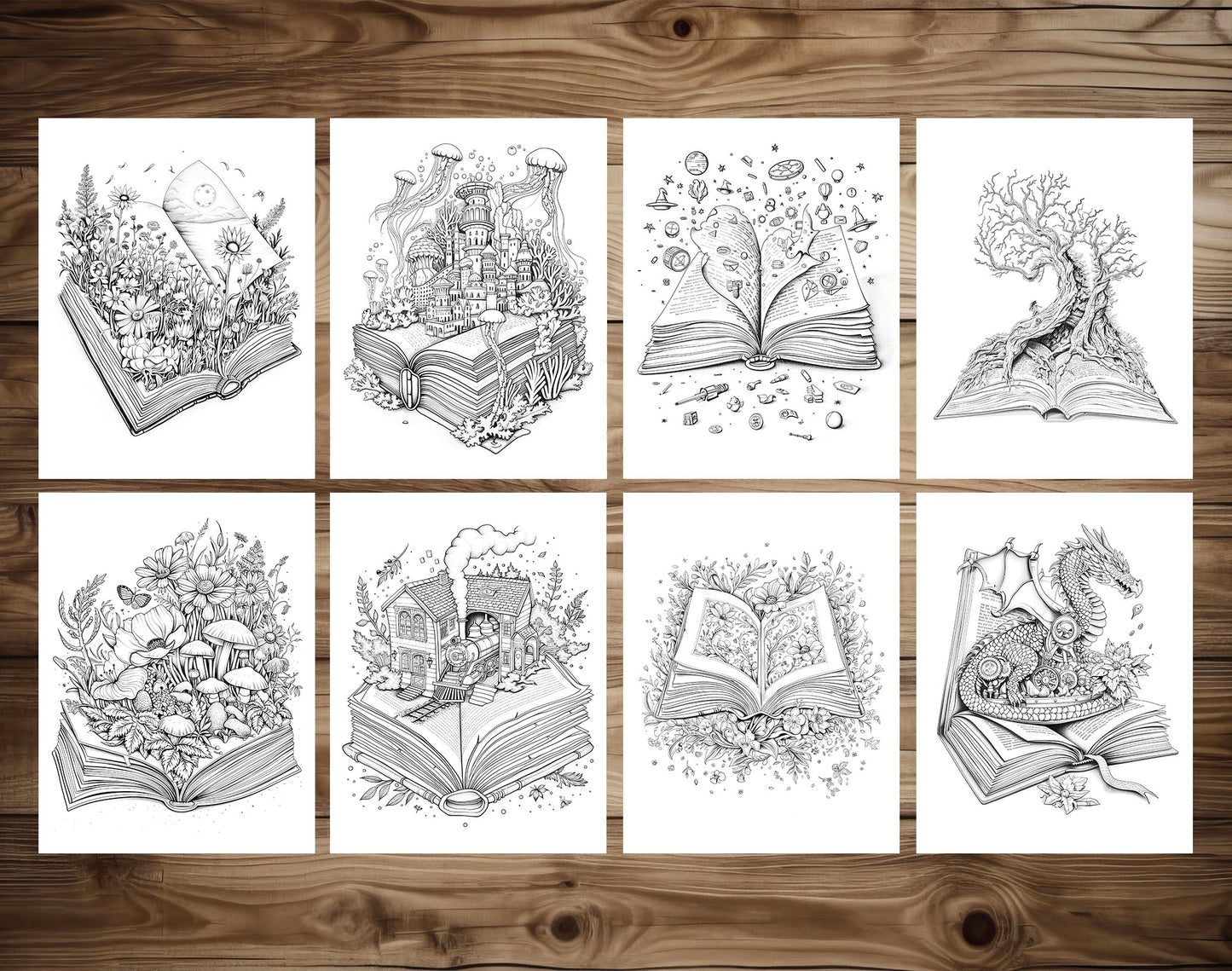 101 Open Magic Book Coloring Pages - Instant Download - Printable PDF – preview 5