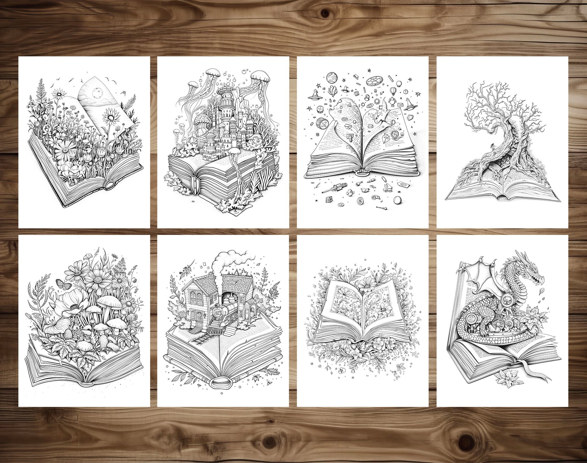 101 Open Magic Book Coloring Pages - Instant Download - Printable PDF – preview 5