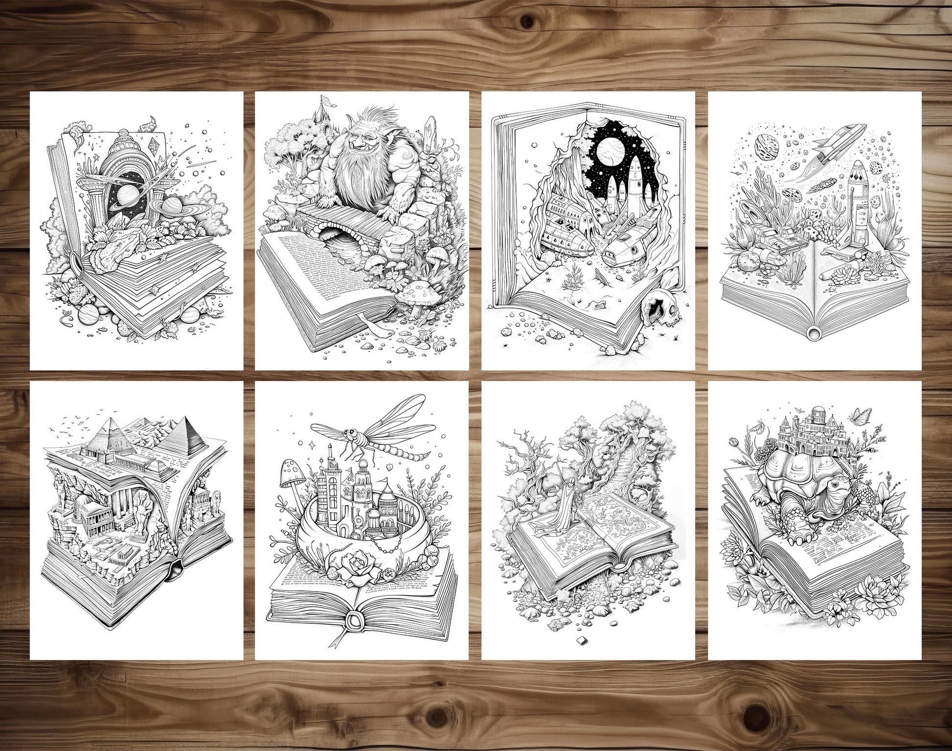 101 Open Magic Book Coloring Pages - Instant Download - Printable PDF – preview 6