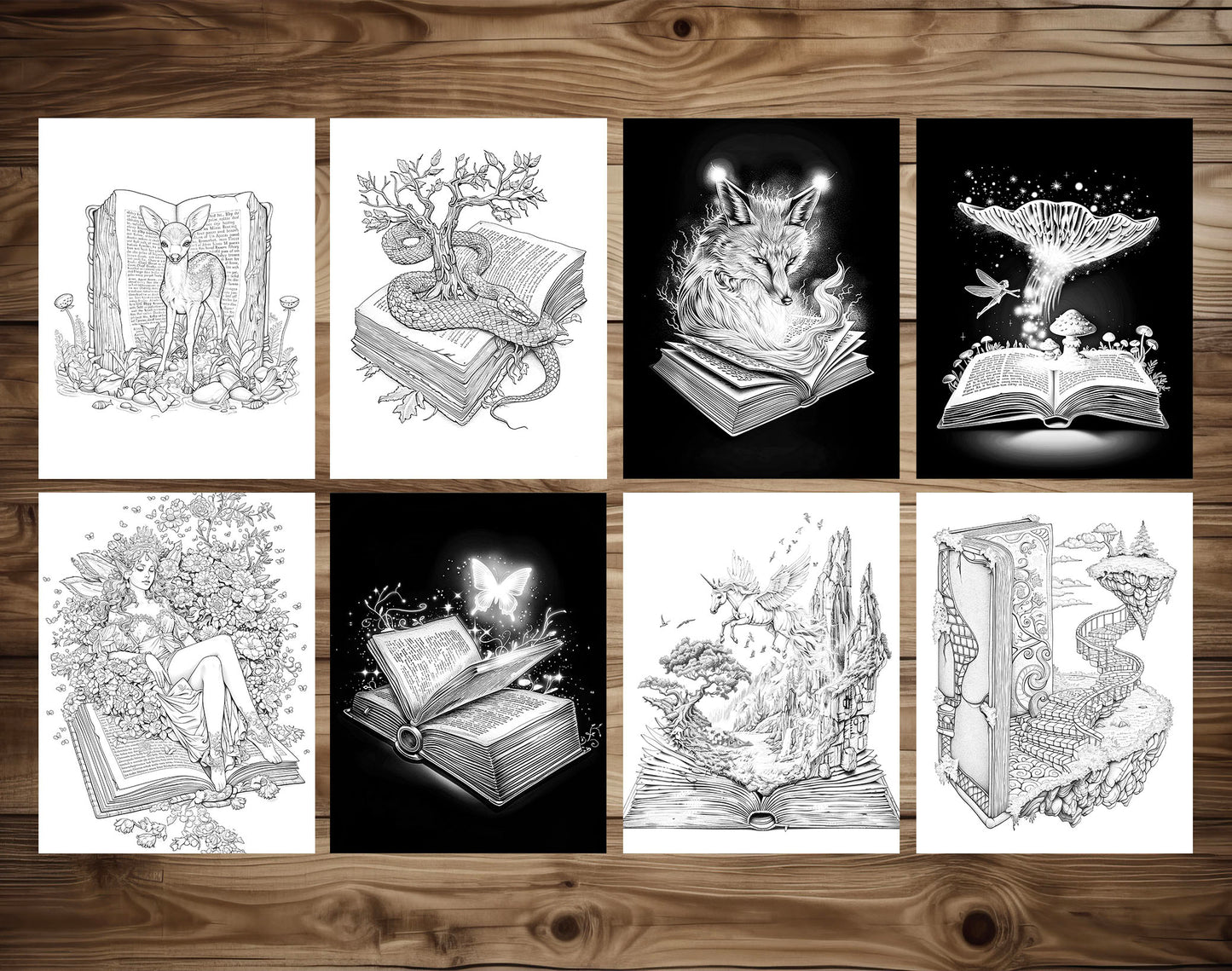 101 Open Magic Book Coloring Pages - Instant Download - Printable PDF – preview 7