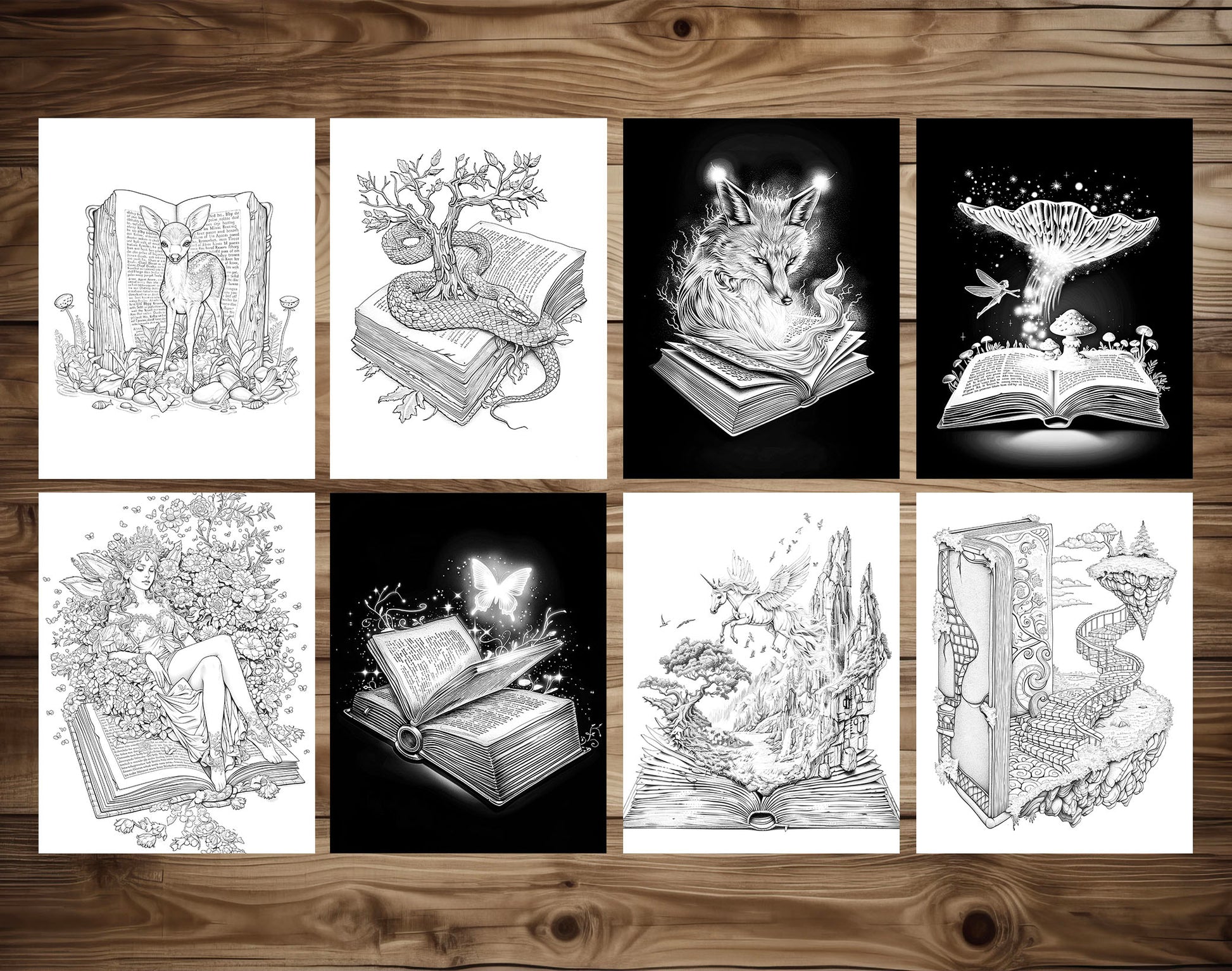 101 Open Magic Book Coloring Pages - Instant Download - Printable PDF – preview 7