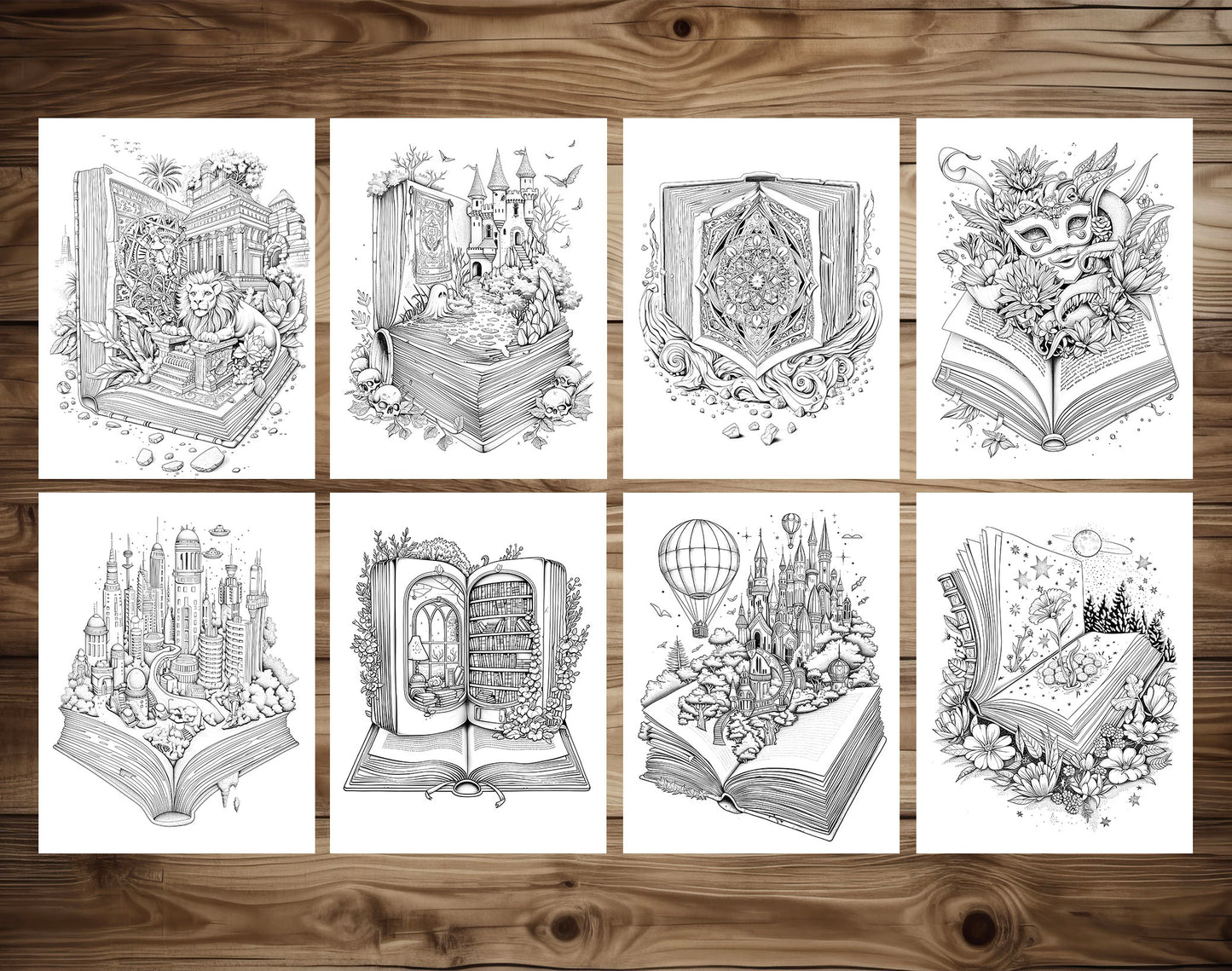 101 Open Magic Book Coloring Pages - Instant Download - Printable PDF – preview 8