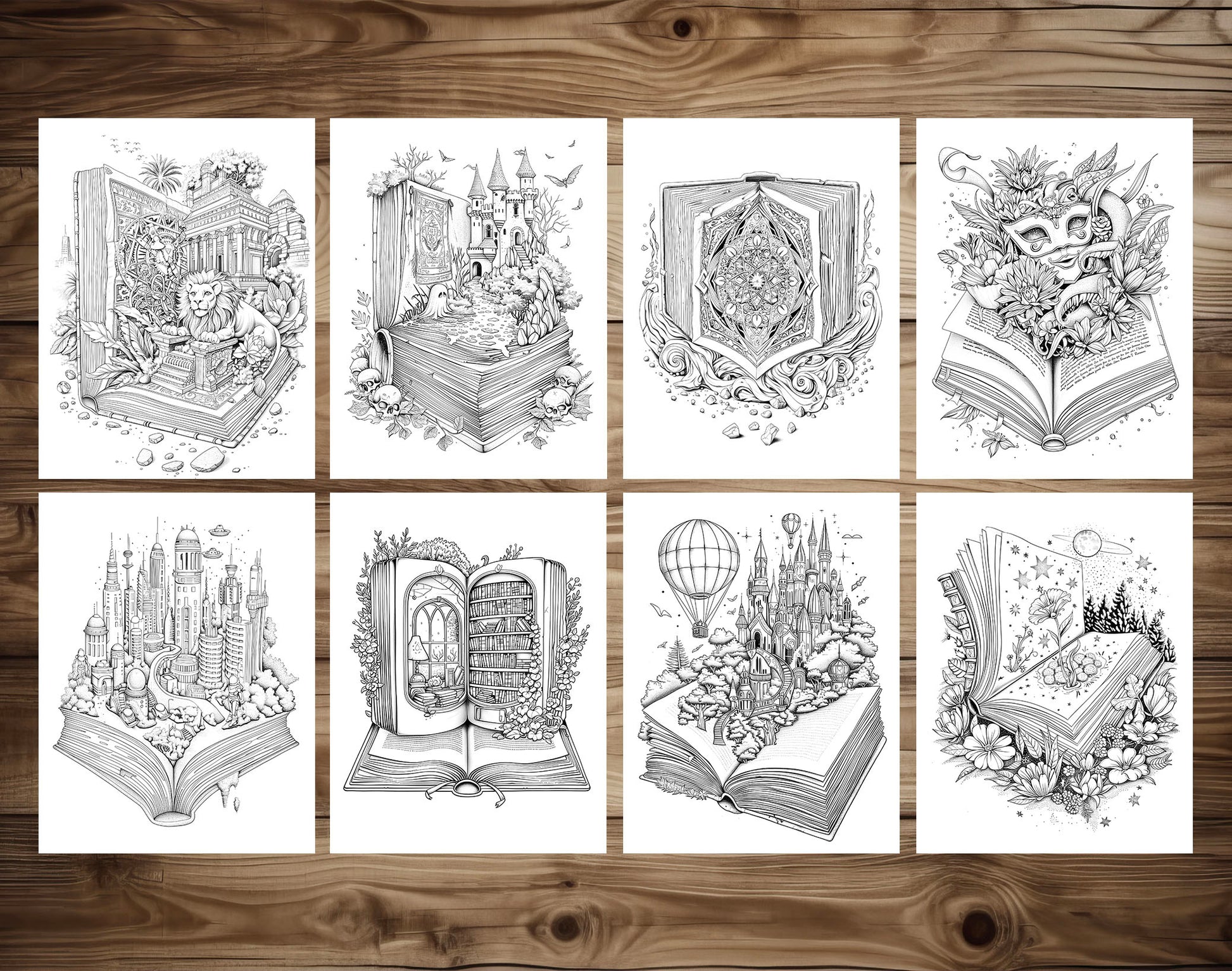 101 Open Magic Book Coloring Pages - Instant Download - Printable PDF – preview 8