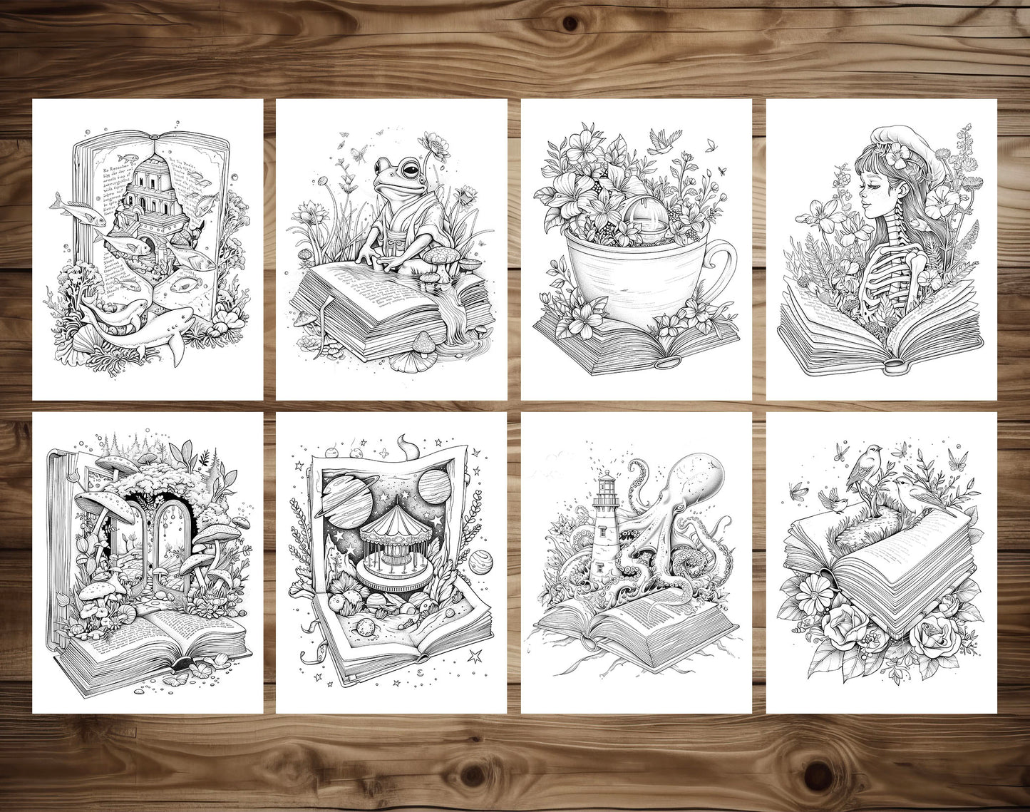 101 Open Magic Book Coloring Pages - Instant Download - Printable PDF – preview 9
