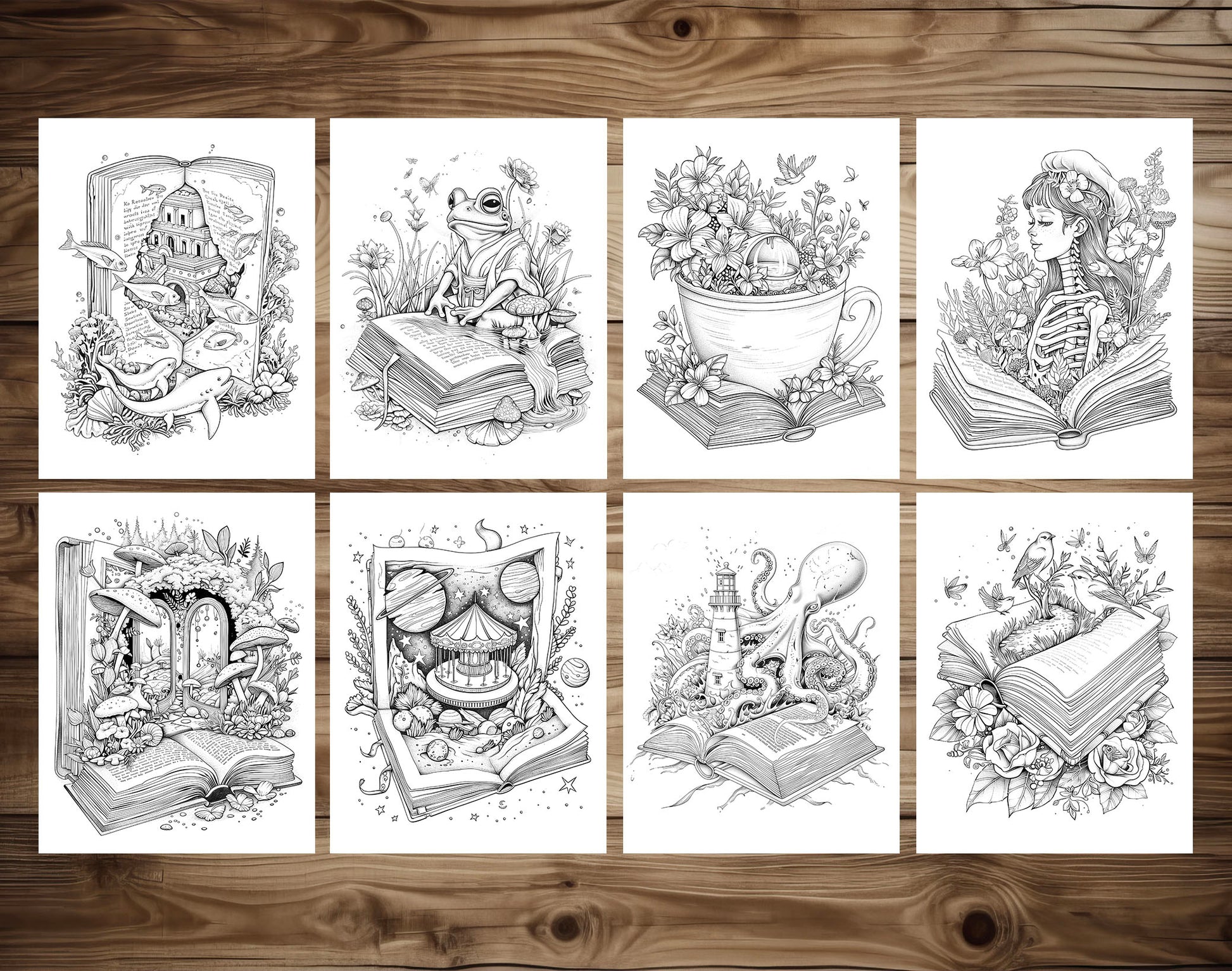 101 Open Magic Book Coloring Pages - Instant Download - Printable PDF – preview 9