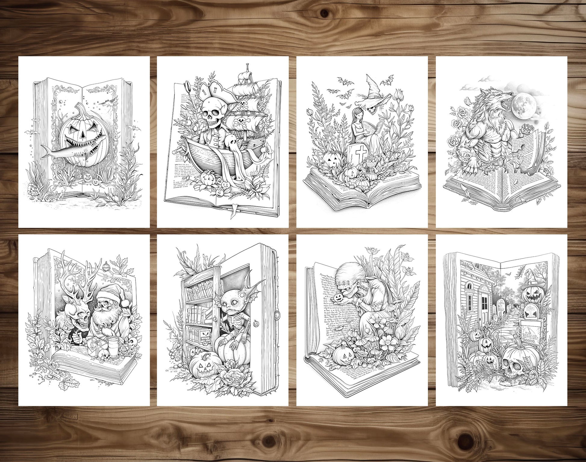 101 Open Magic Book - Halloween Worlds Coloring Pages - Instant Download - Printable PDF – preview 10