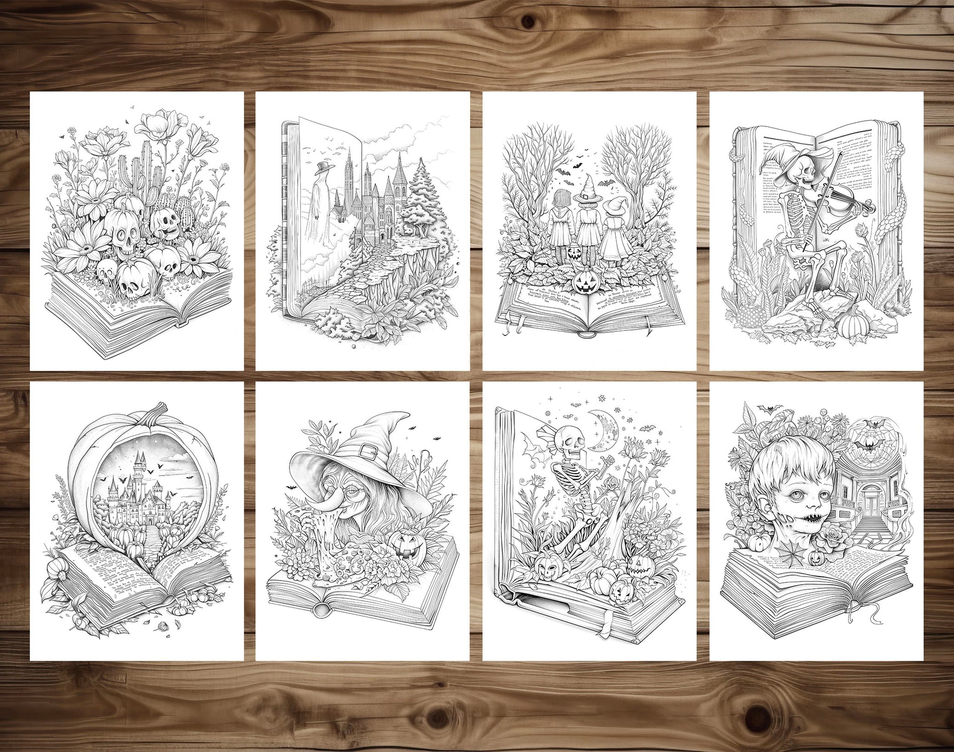 101 Open Magic Book - Halloween Worlds Coloring Pages - Instant Download - Printable PDF – preview 4