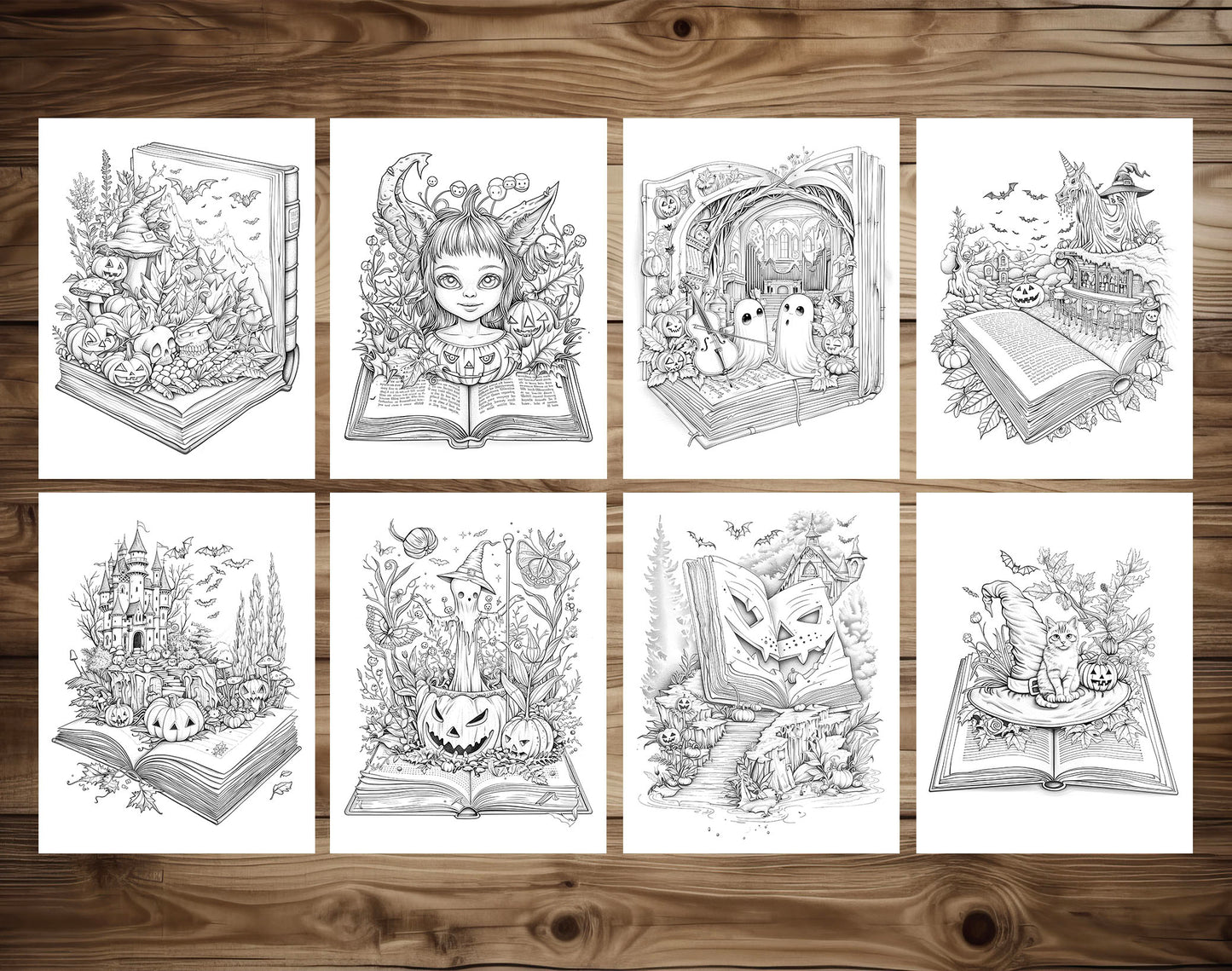 101 Open Magic Book - Halloween Worlds Coloring Pages - Instant Download - Printable PDF – preview 5