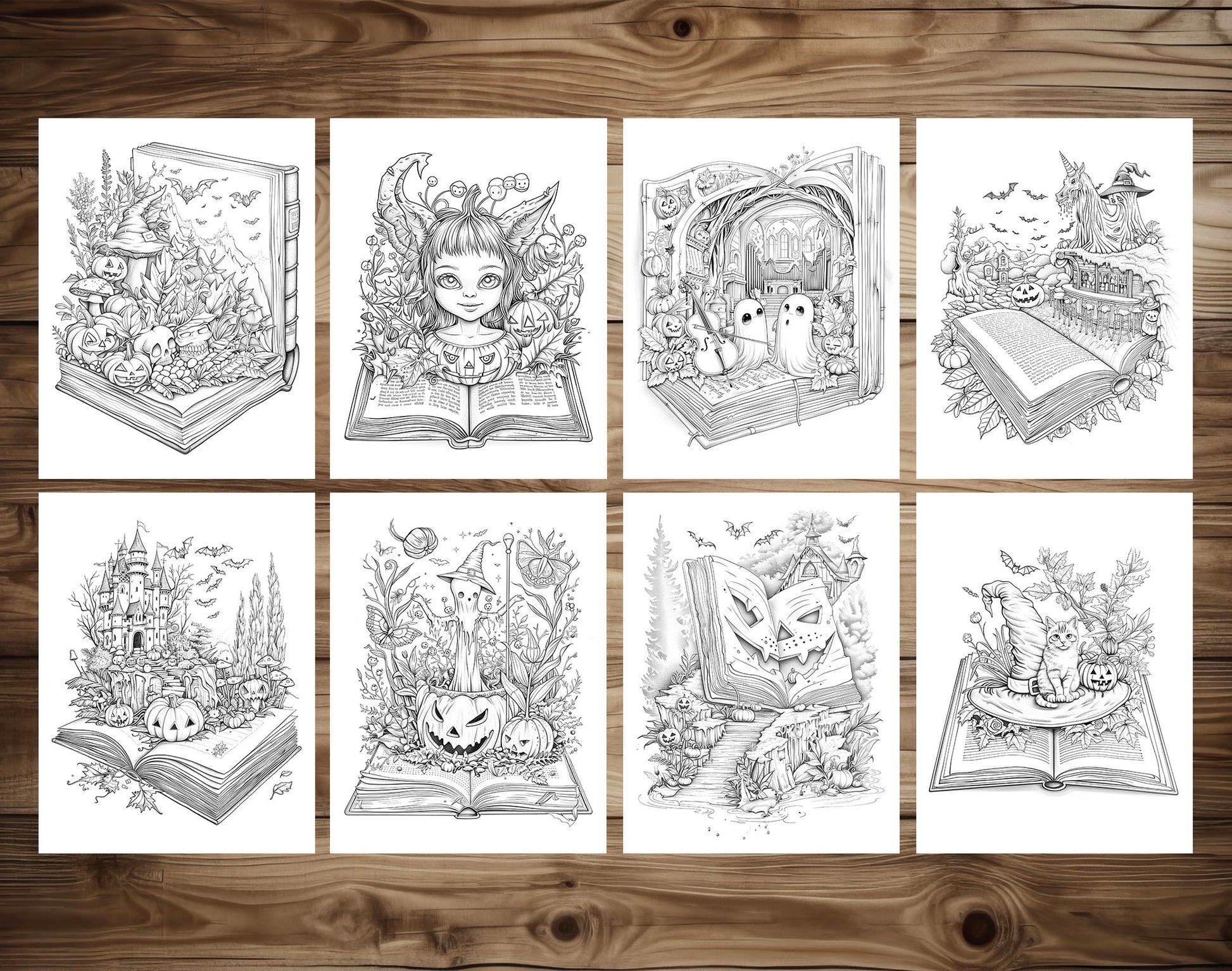 101 Open Magic Book - Halloween Worlds Coloring Pages - Instant Download - Printable PDF – preview 5