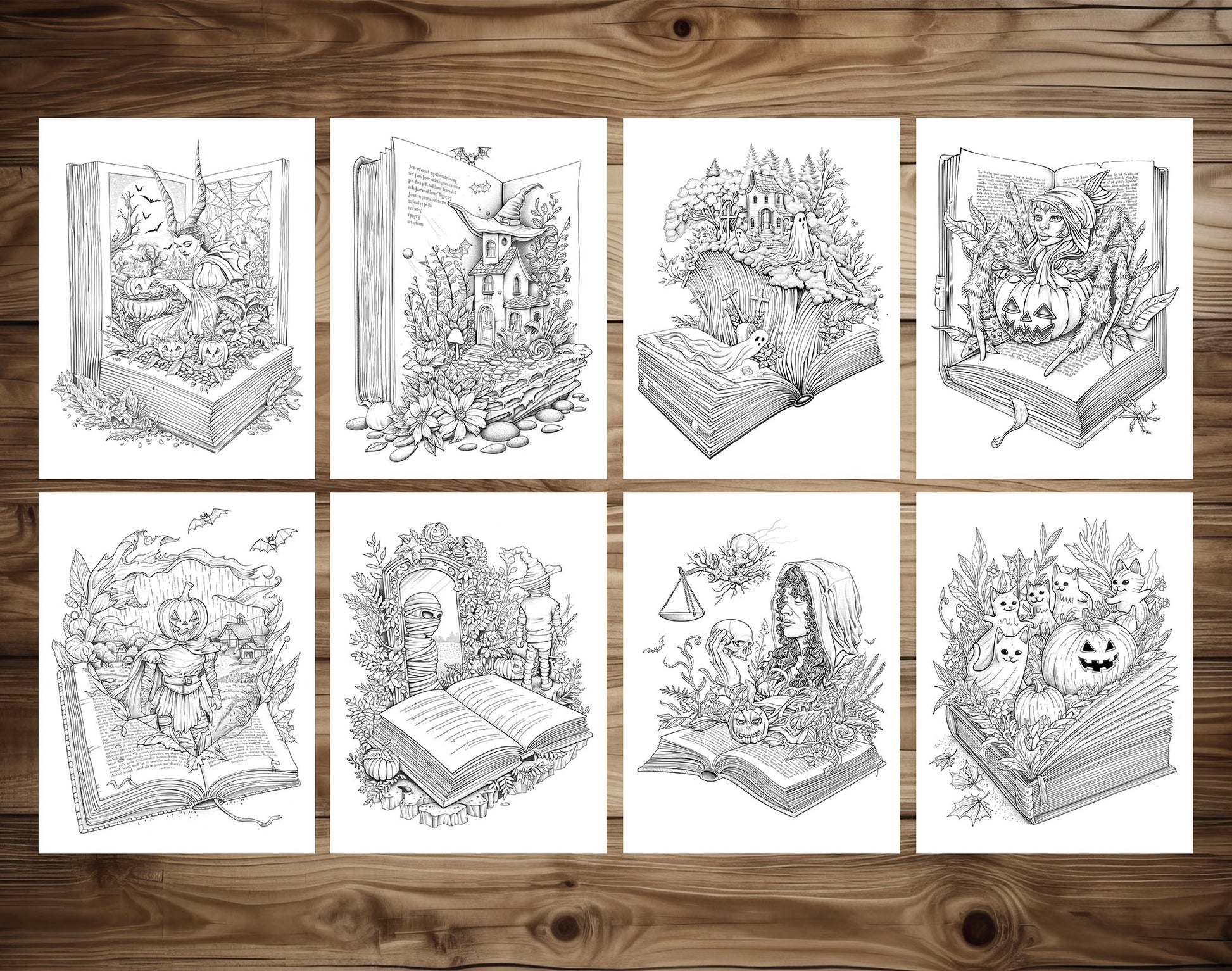 101 Open Magic Book - Halloween Worlds Coloring Pages - Instant Download - Printable PDF – preview 6