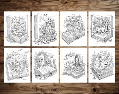 101 Open Magic Book - Halloween Worlds Coloring Pages - Instant Download - Printable PDF – preview 6