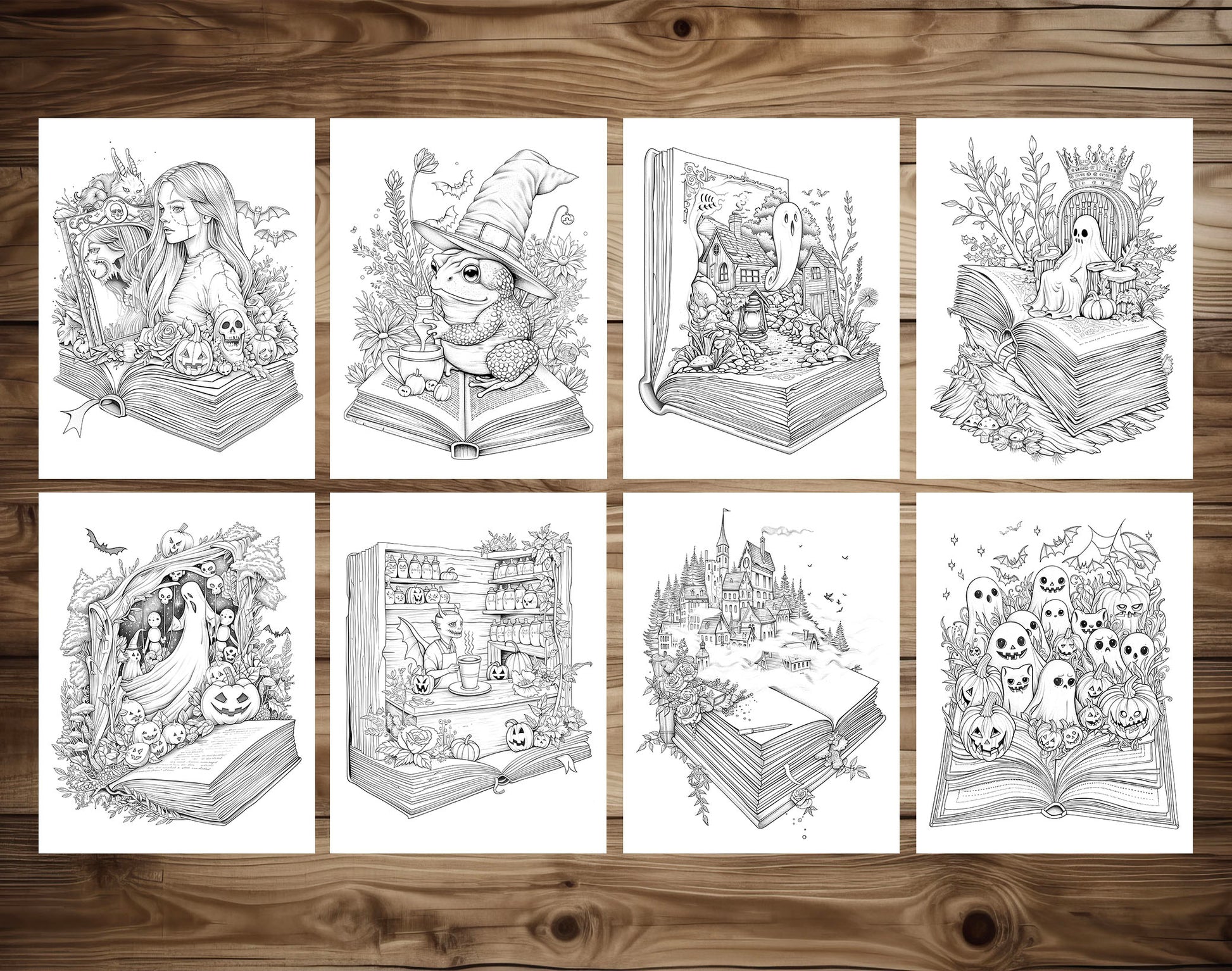 101 Open Magic Book - Halloween Worlds Coloring Pages - Instant Download - Printable PDF – preview 7