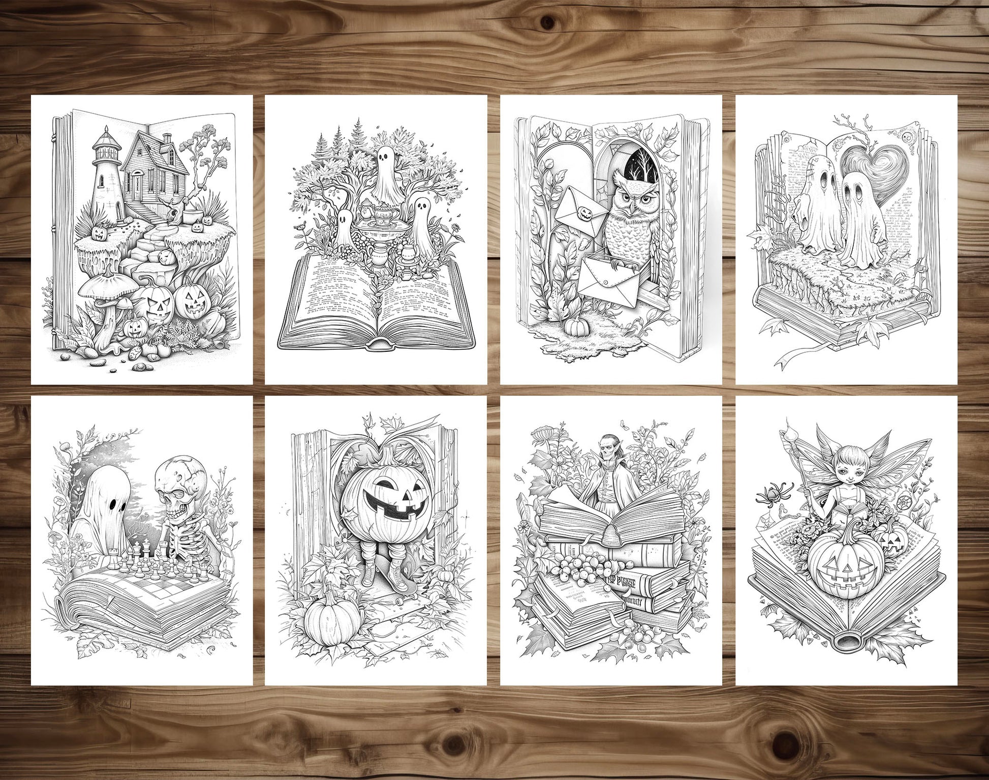 101 Open Magic Book - Halloween Worlds Coloring Pages - Instant Download - Printable PDF – preview 8