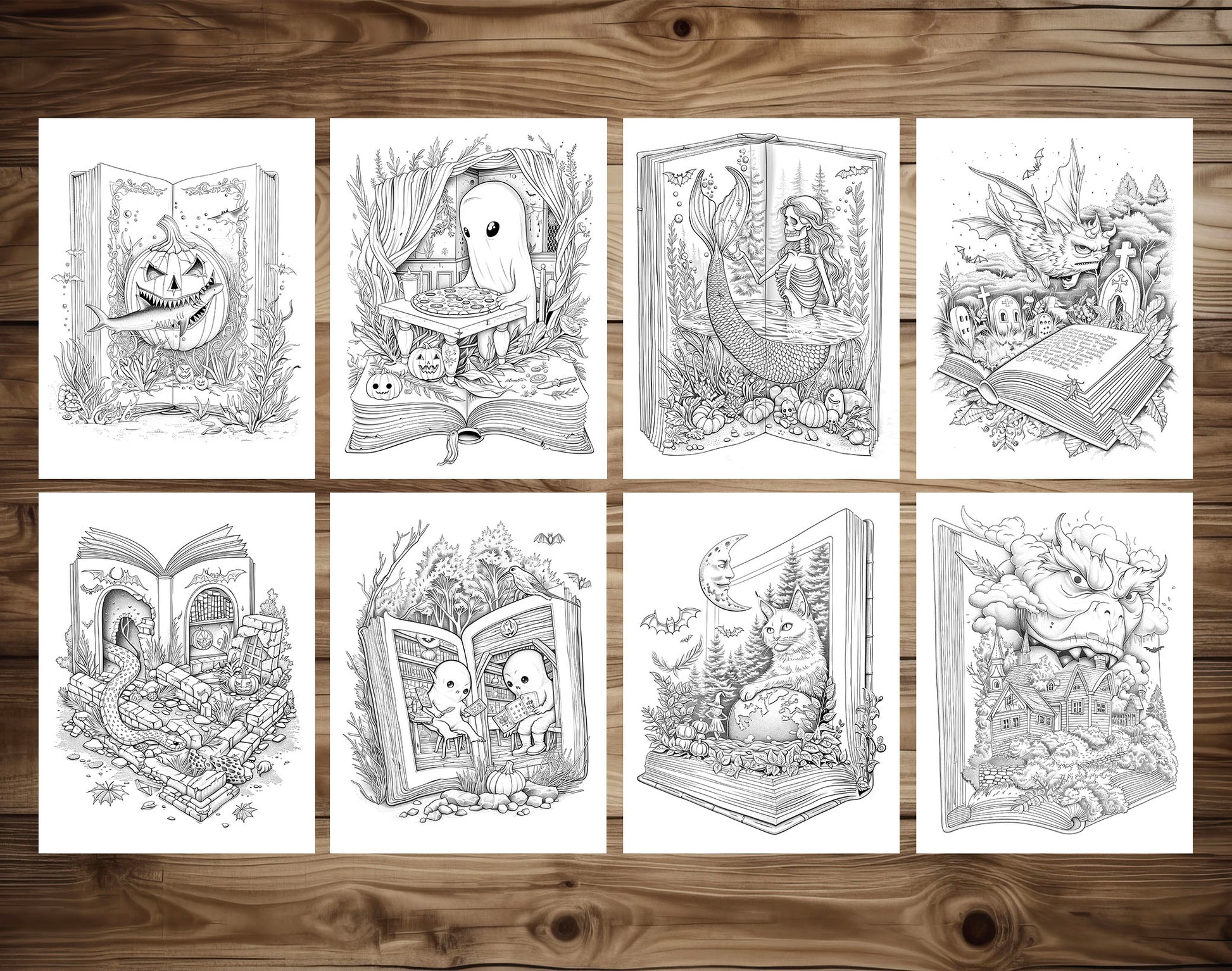 101 Open Magic Book - Halloween Worlds Coloring Pages - Instant Download - Printable PDF – preview 9