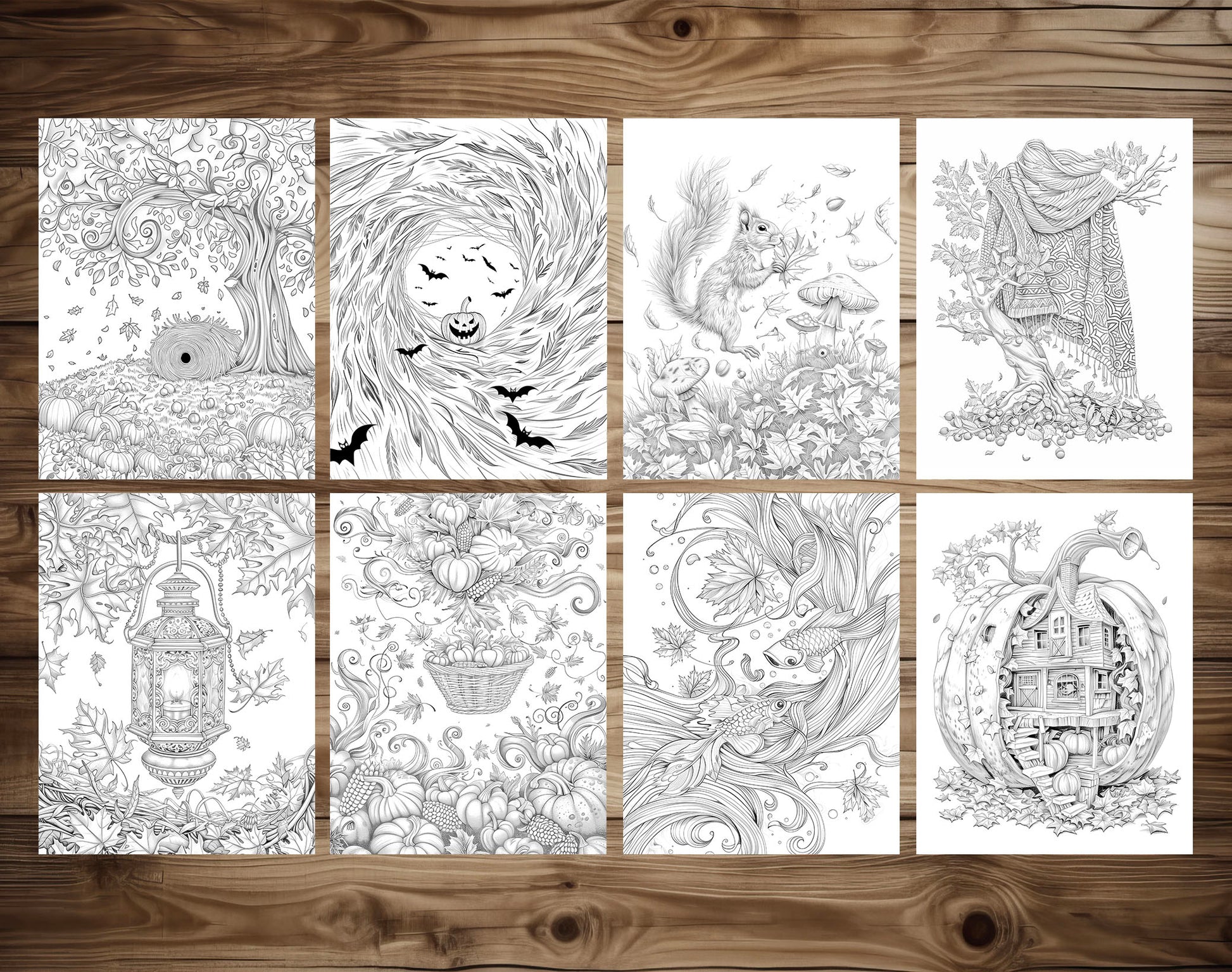 85 Surrealism Autumn Coloring Pages - Instant Download - Printable PDF – preview 4