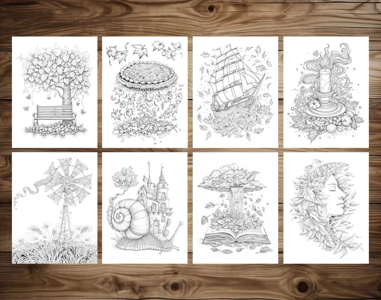 85 Surrealism Autumn Coloring Pages - Instant Download - Printable PDF – preview 5