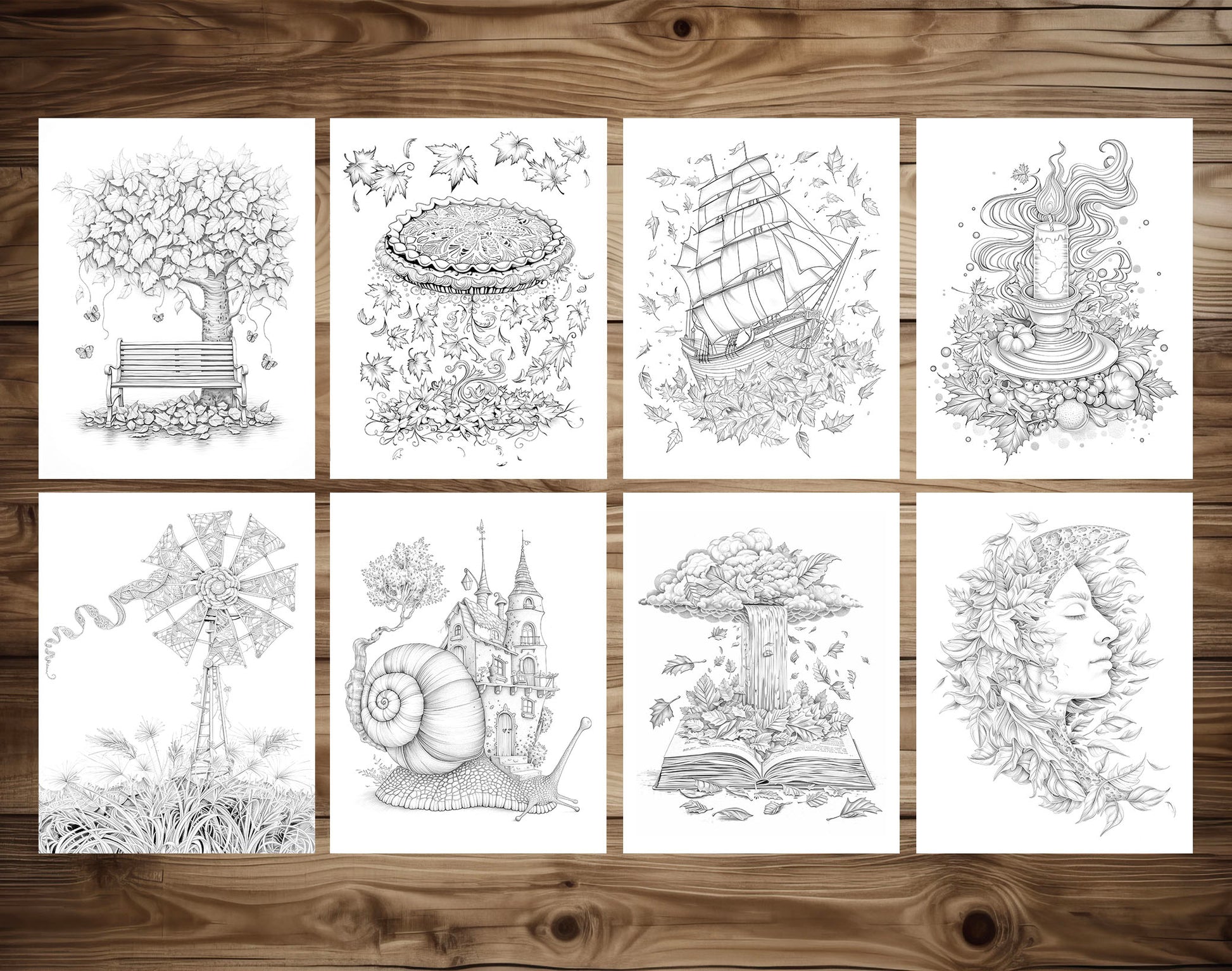 85 Surrealism Autumn Coloring Pages - Instant Download - Printable PDF – preview 5