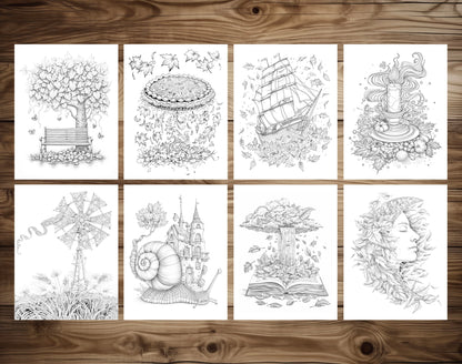 85 Surrealism Autumn Coloring Pages - Instant Download - Printable PDF – preview 5