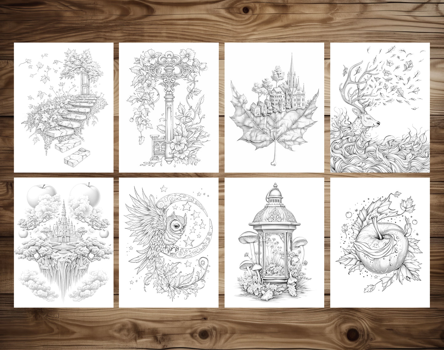 85 Surrealism Autumn Coloring Pages - Instant Download - Printable PDF – preview 6