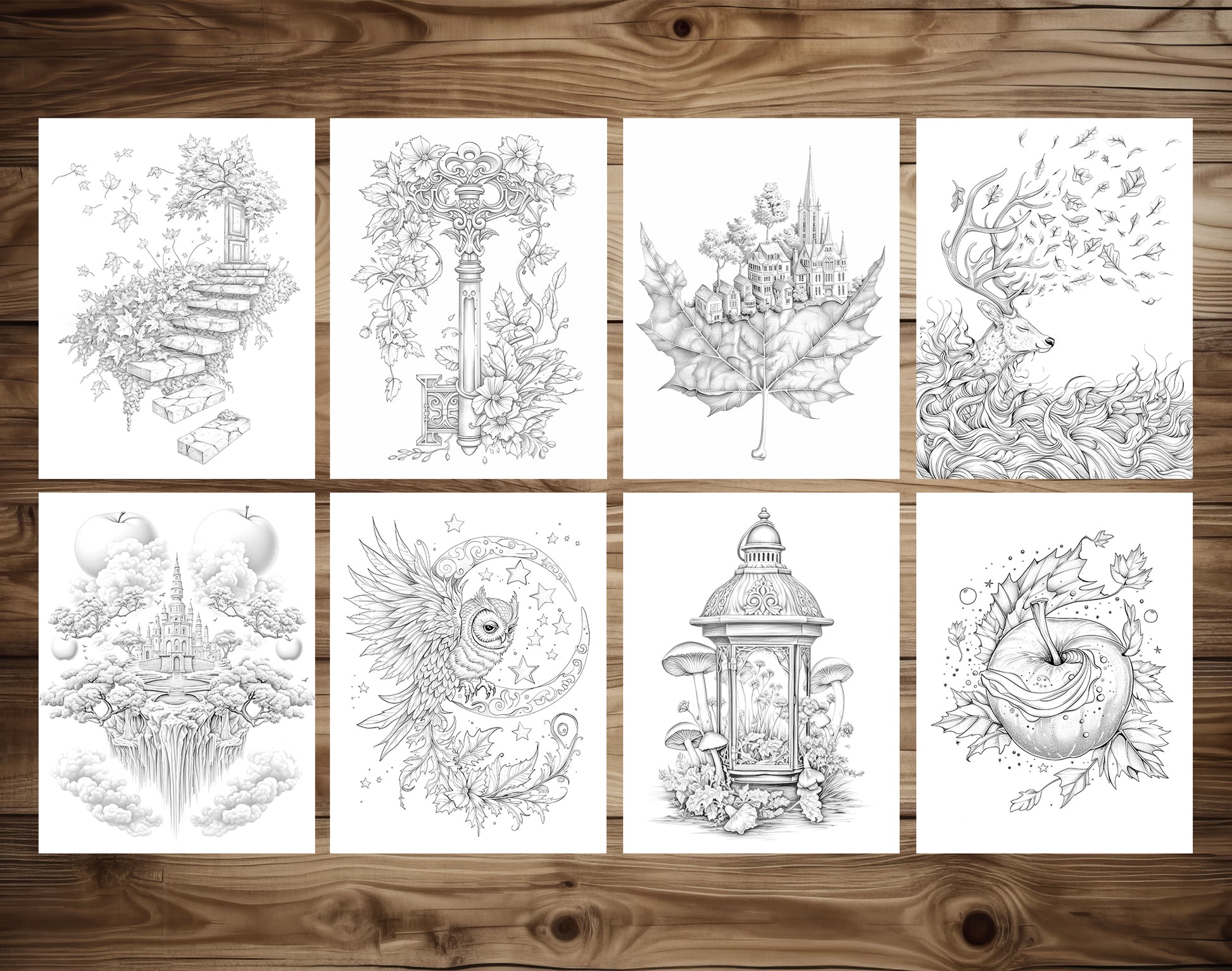85 Surrealism Autumn Coloring Pages - Instant Download - Printable PDF – preview 6