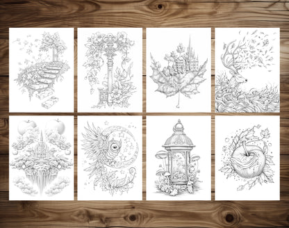 85 Surrealism Autumn Coloring Pages - Instant Download - Printable PDF – preview 6