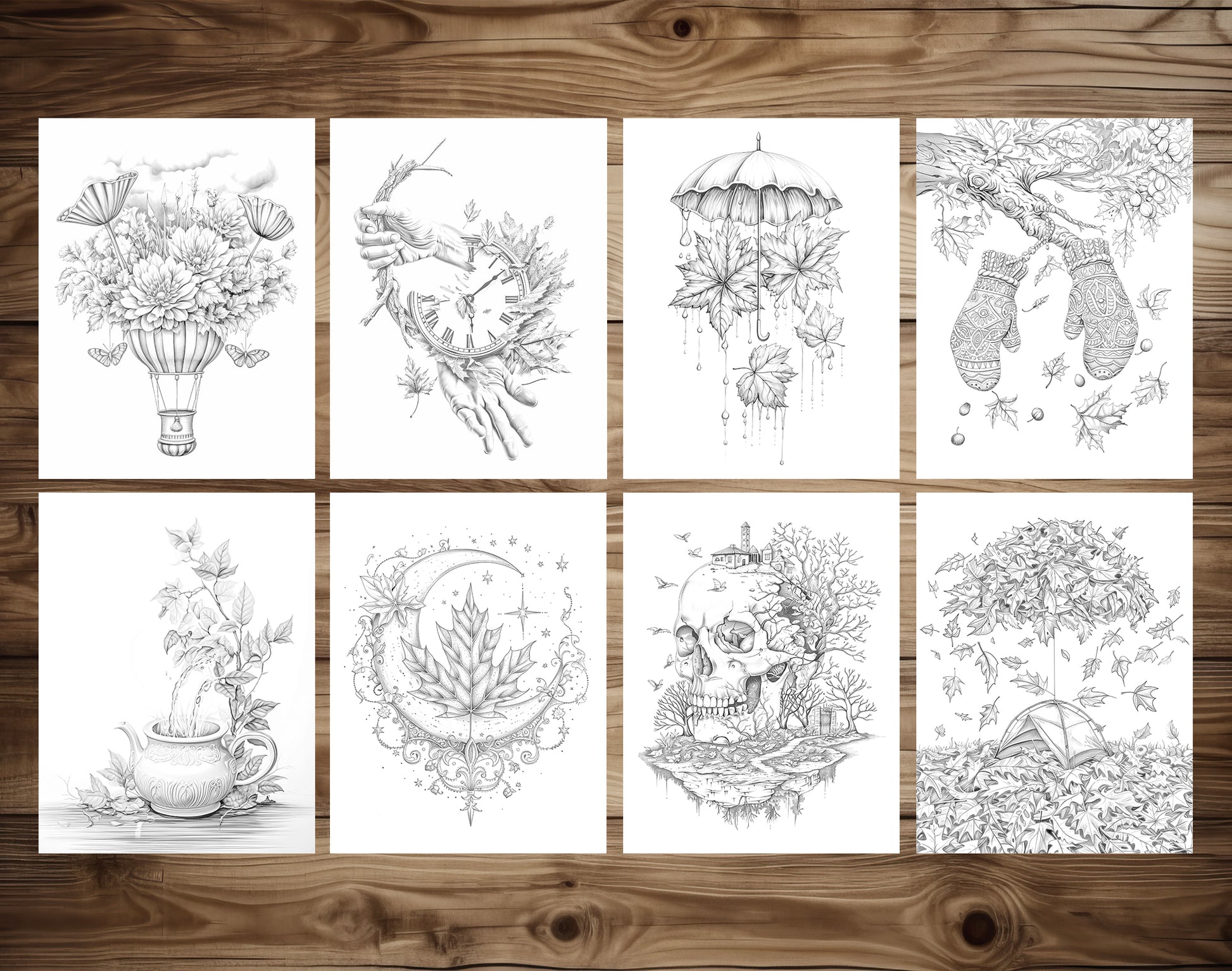 85 Surrealism Autumn Coloring Pages - Instant Download - Printable PDF – preview 7