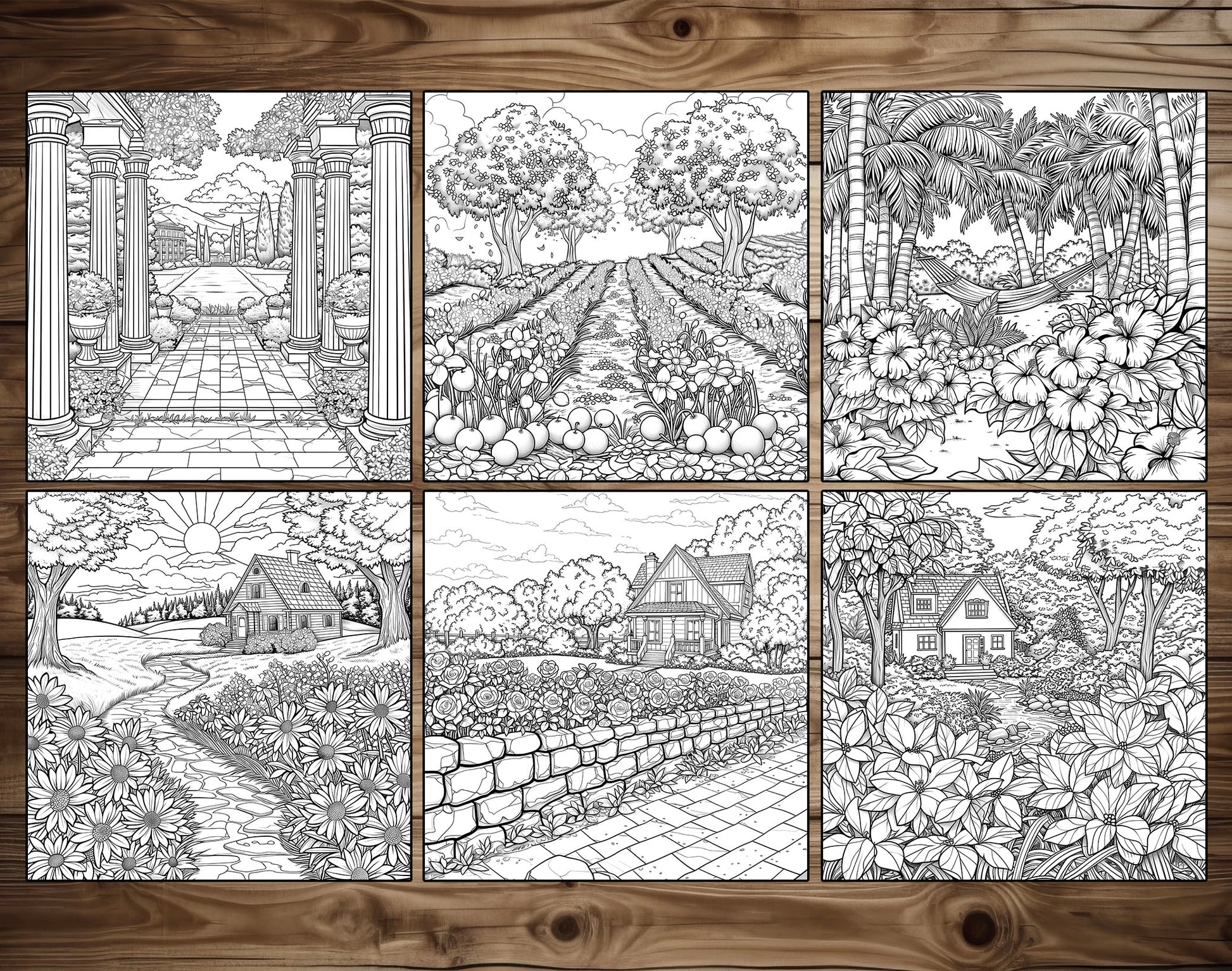 101 Relaxing Garden Coloring Pages - Instant Download - Printable – preview 3