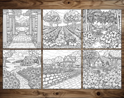 101 Relaxing Garden Coloring Pages - Instant Download - Printable – preview 3