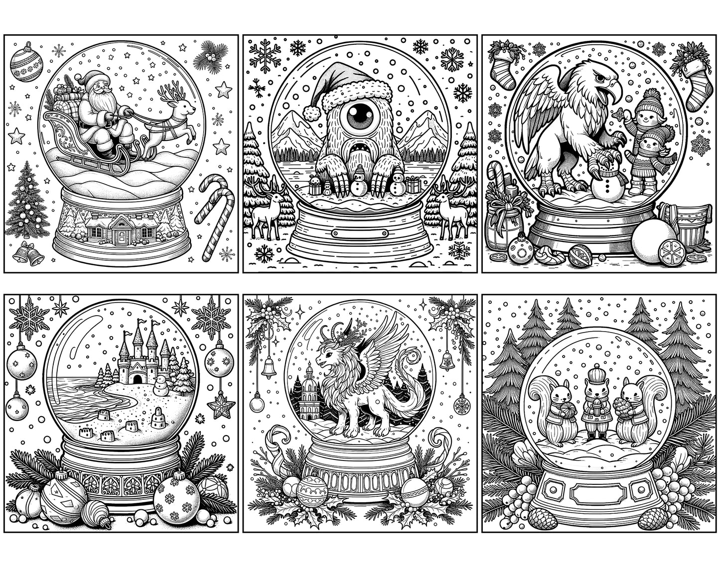 101 Snow Globe Christmas Coloring Pages - Instant Download - Printable – preview 2