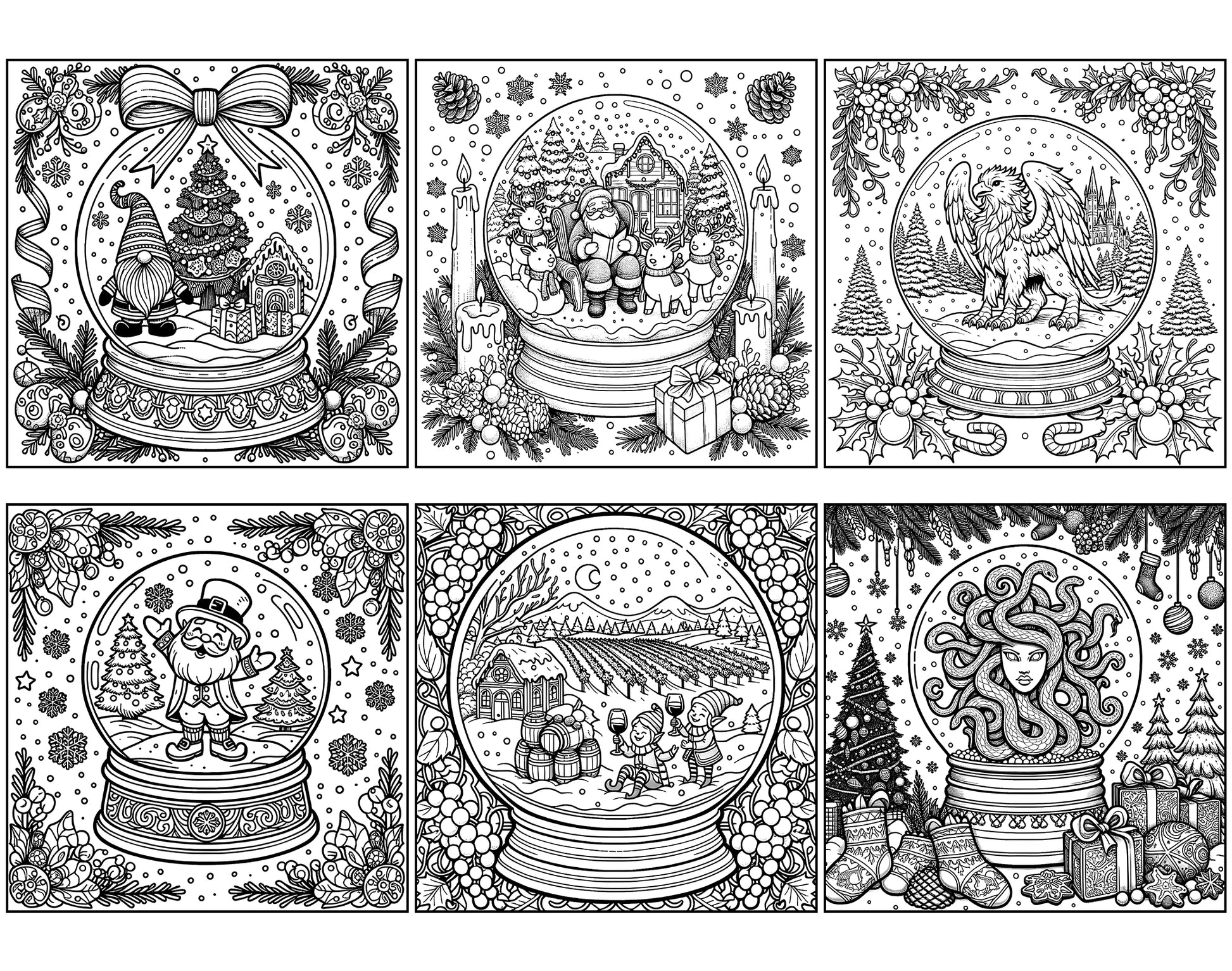 101 Snow Globe Christmas Coloring Pages - Instant Download - Printable – preview 3
