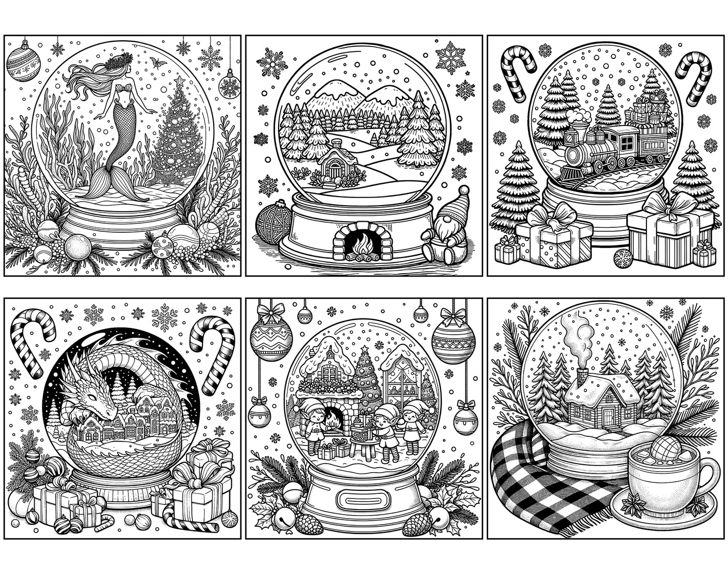 101 Snow Globe Christmas Coloring Pages - Instant Download - Printable – preview 4