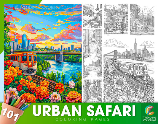101 Urban Safari Coloring Pages - Instant Download - Printable
