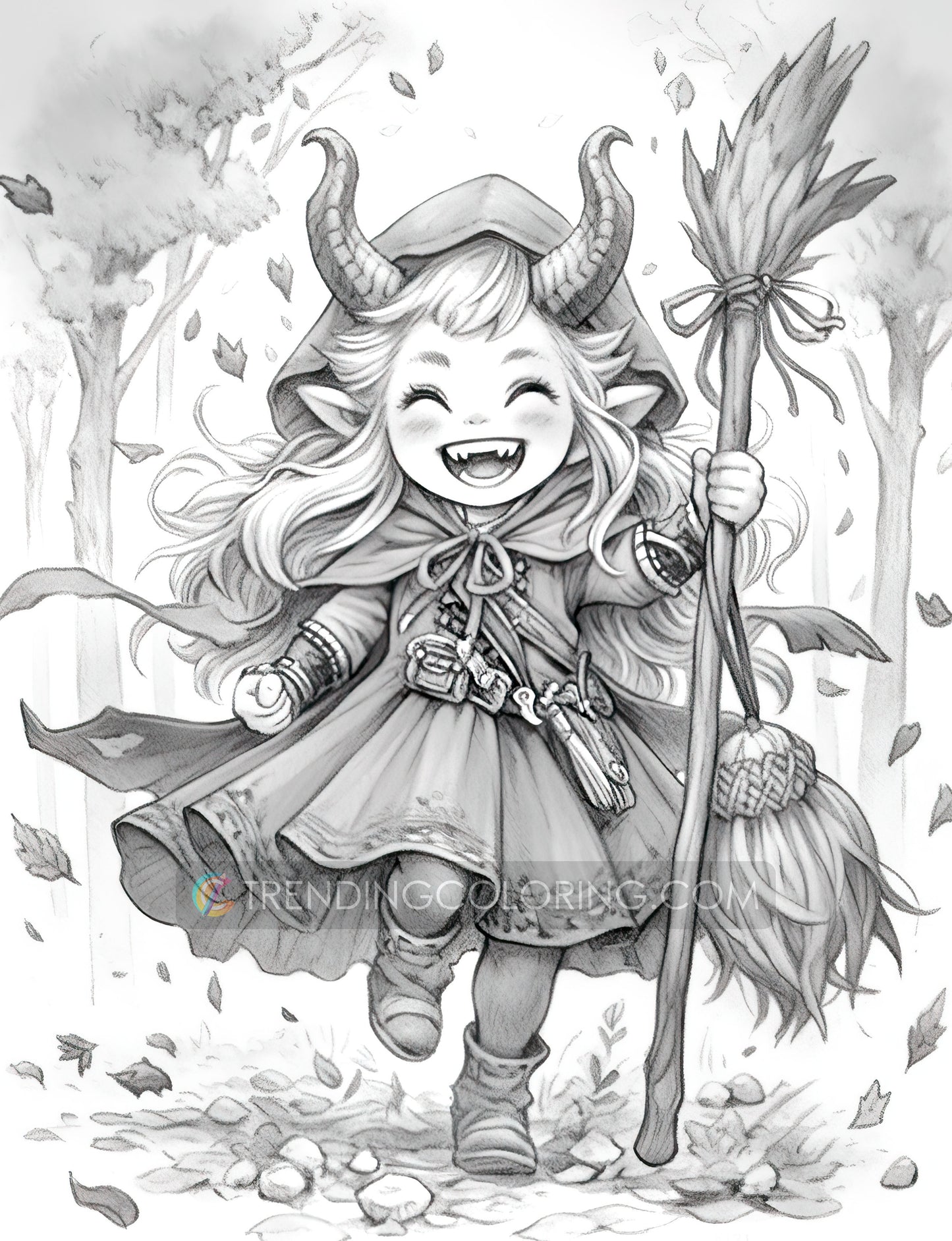 25 Little Devil Girls Grayscale Coloring Pages - Halloween Coloring - Instant Download - Printable PDF Dark/Light