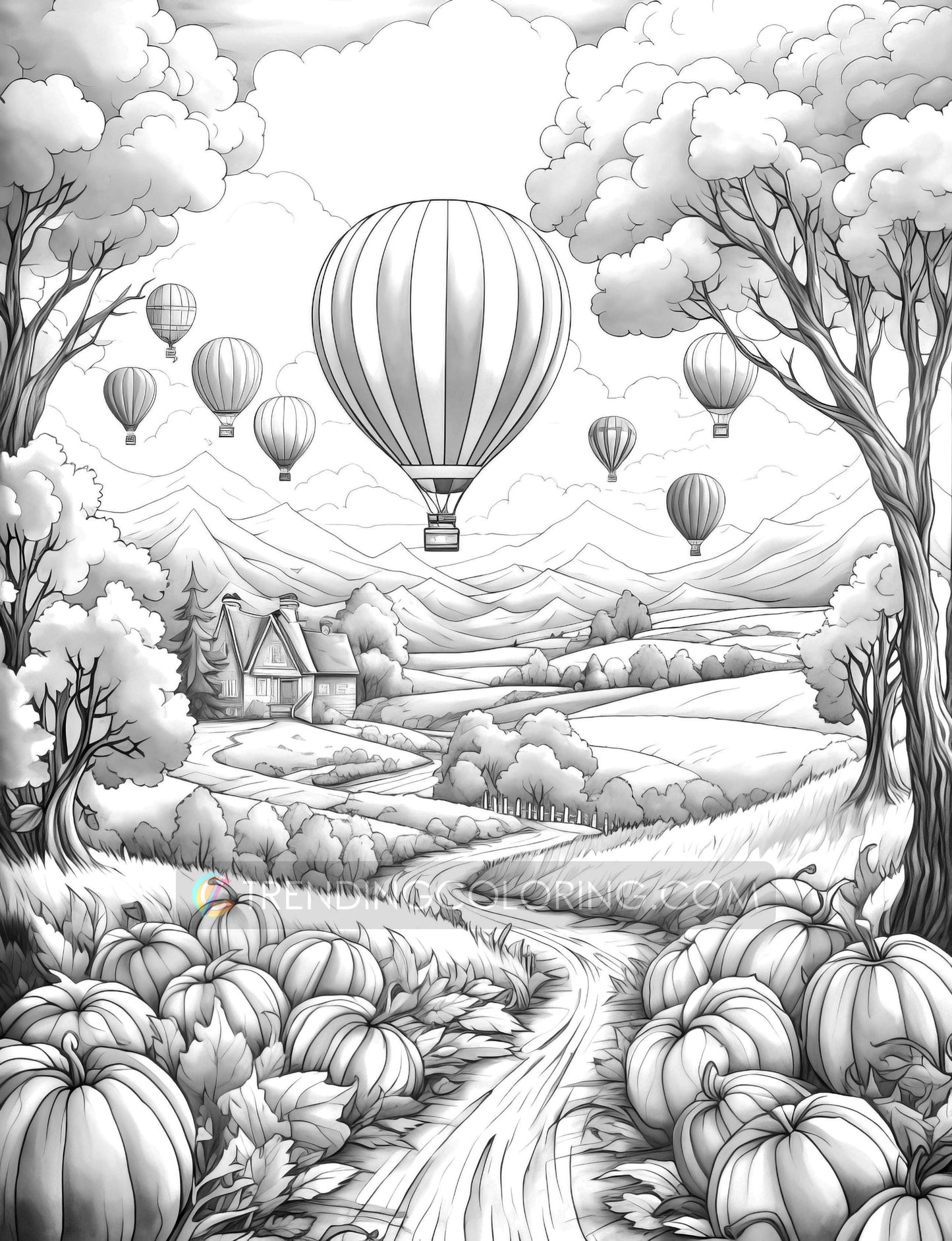 50 Autumn Farmland Grayscale Coloring Pages - Instant Download - Printable PDF Dark/Light