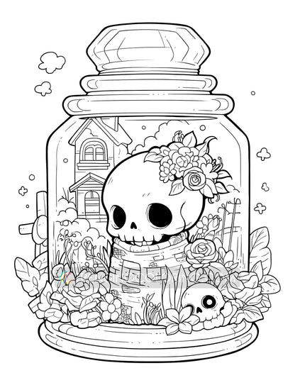 101 Kawaii Halloween in Jar Coloring Pages - Instant Download - Printable