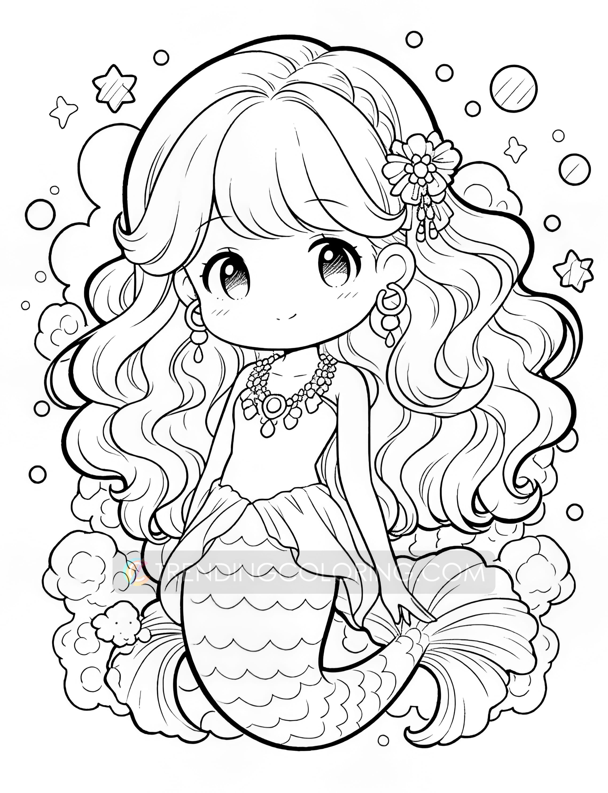 40 Kawaii Mermaid Coloring Pages - Instant Download - Printable ...