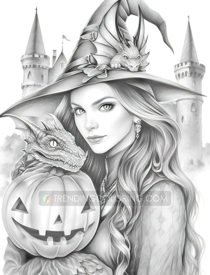 25 Halloween Hexen Graustufen Malvorlagen - Halloween Ausmalen - Sofortiger Download - Druckbare PDF Dunkel/Hell
