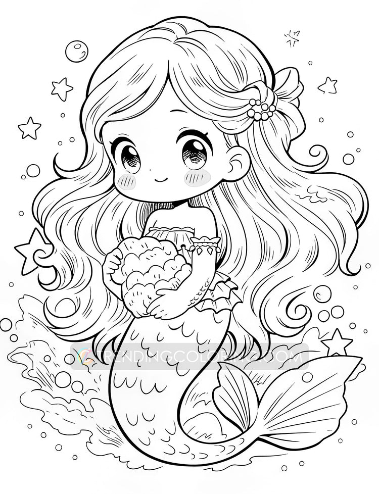 40 Kawaii Mermaid Coloring Pages - Instant Download - Printable ...