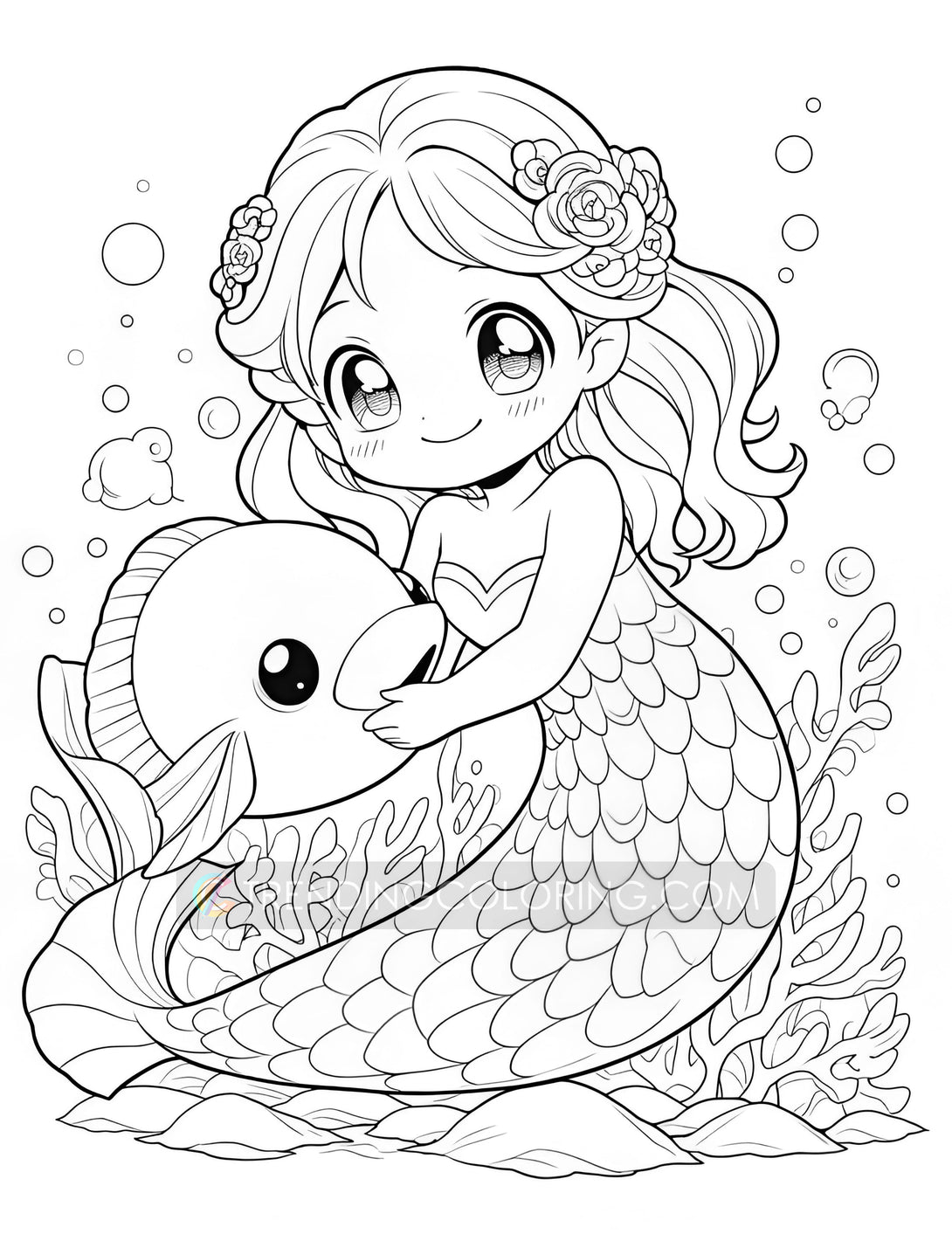 40 Kawaii Mermaid Coloring Pages - Instant Download - Printable ...