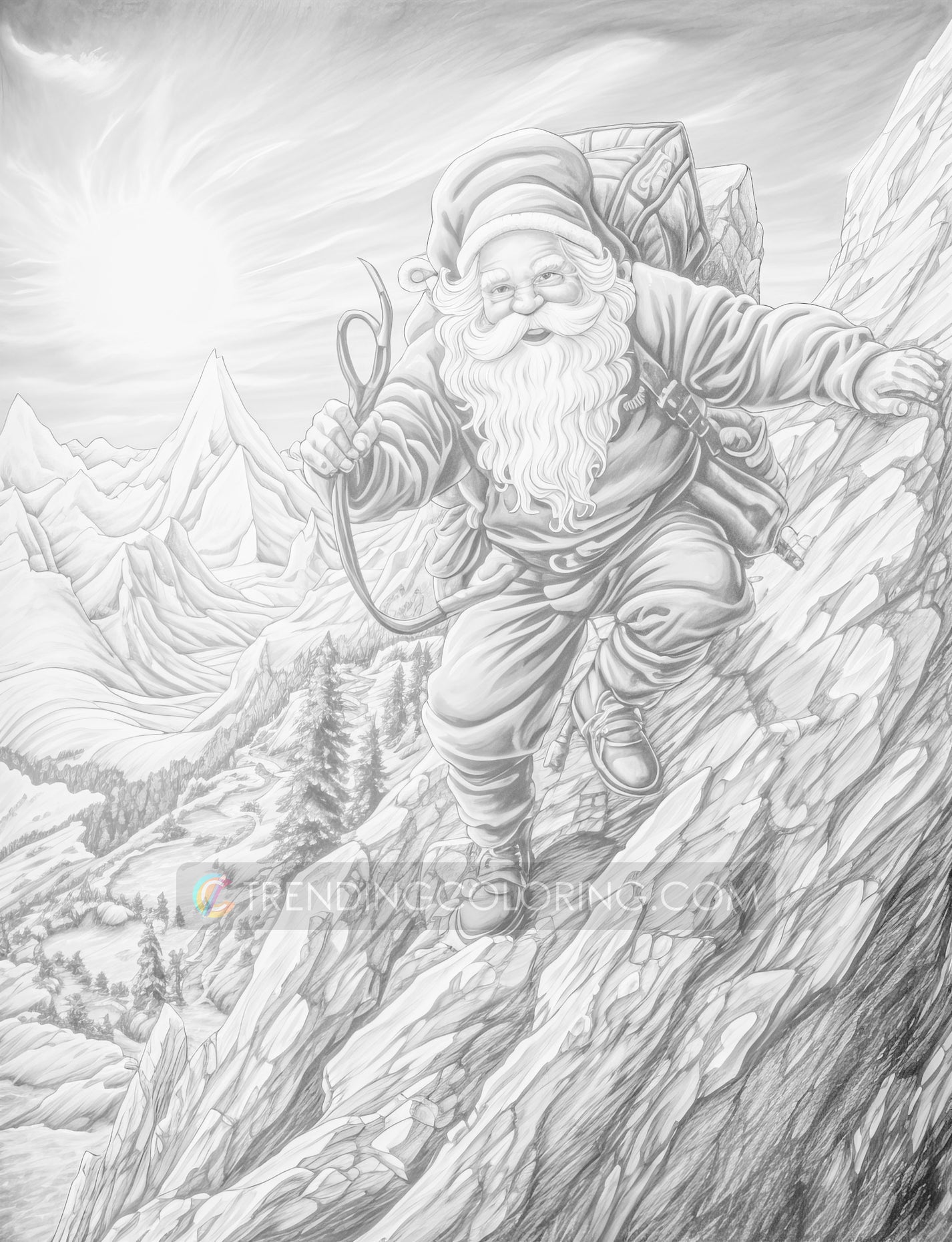 50 Santa Claus's Life Grayscale Coloring Pages - Instant Download - Pr ...