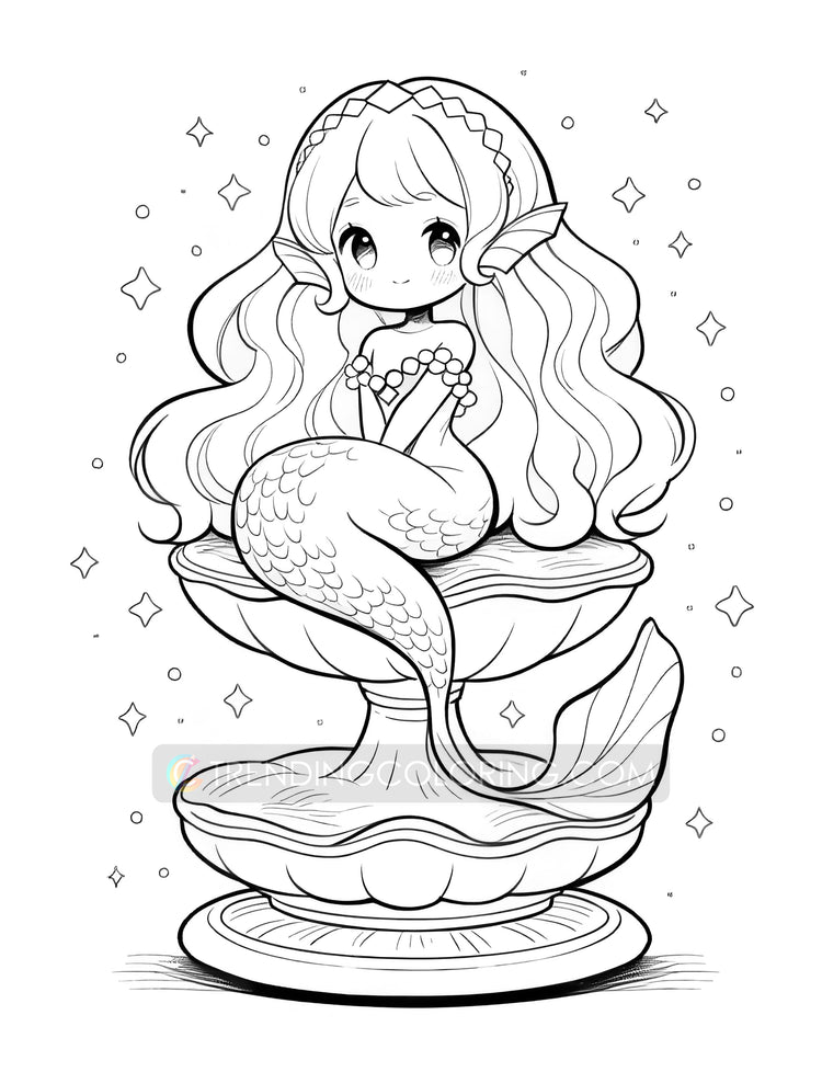 40 Kawaii Mermaid Coloring Pages - Instant Download - Printable ...